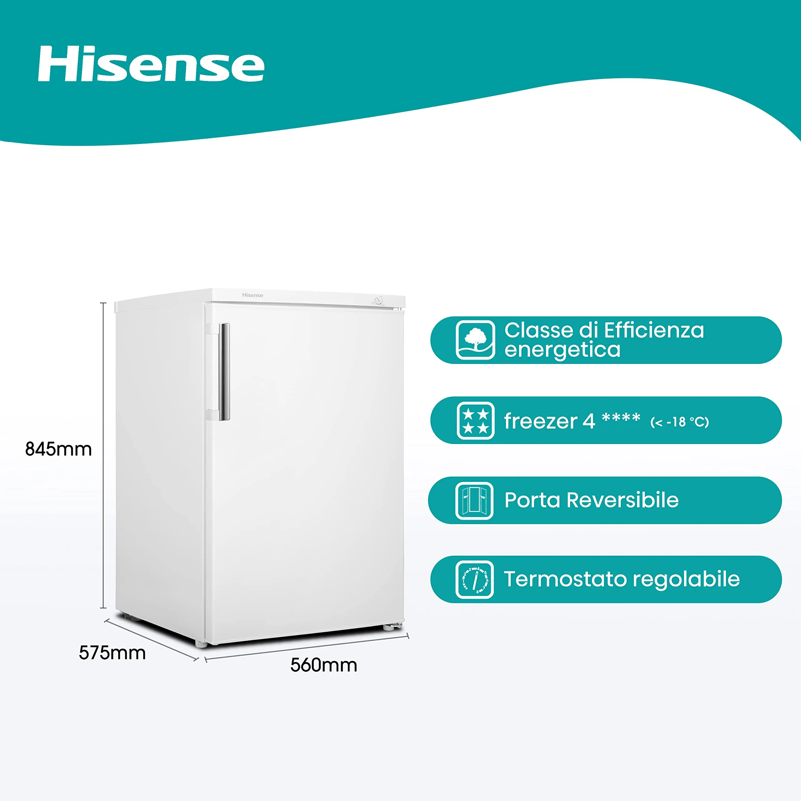 Hisense FV105D4BW21 Congelatore Sottotavolo Monoporta, 82 Litri, Bianco - immagine 2