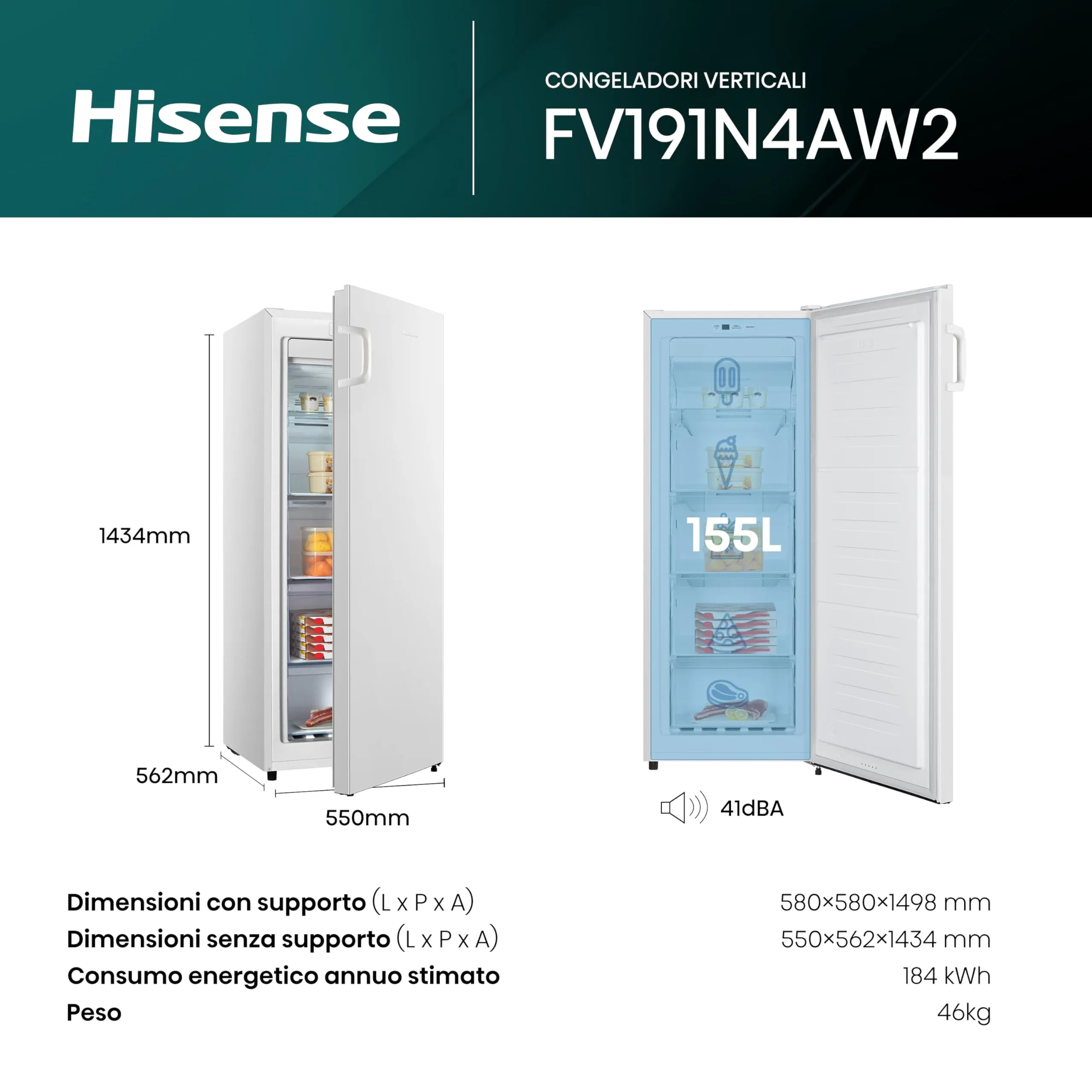 Congelatore Verticale Hisense FV191N4AW2 155 Litri Classe E - immagine 2