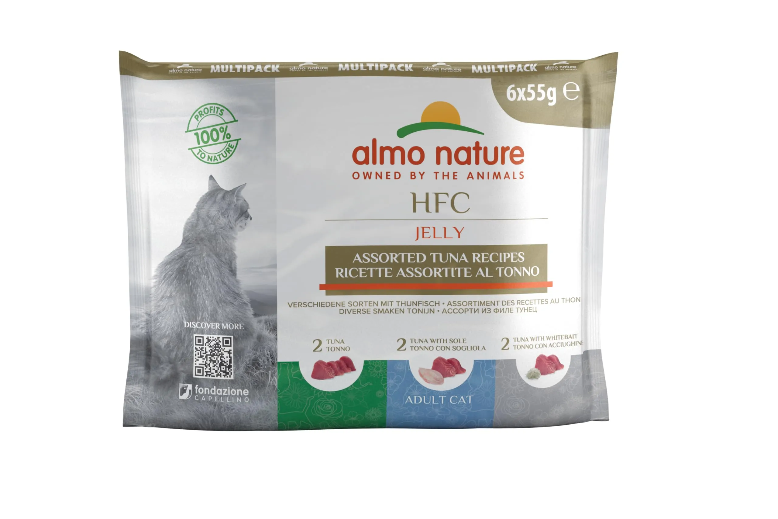 Almo Nature HFC Jelly Alimento Umido per Gatti, Ricette Assortite al Tonno, 55g, Pacco da 6 - immagine 1