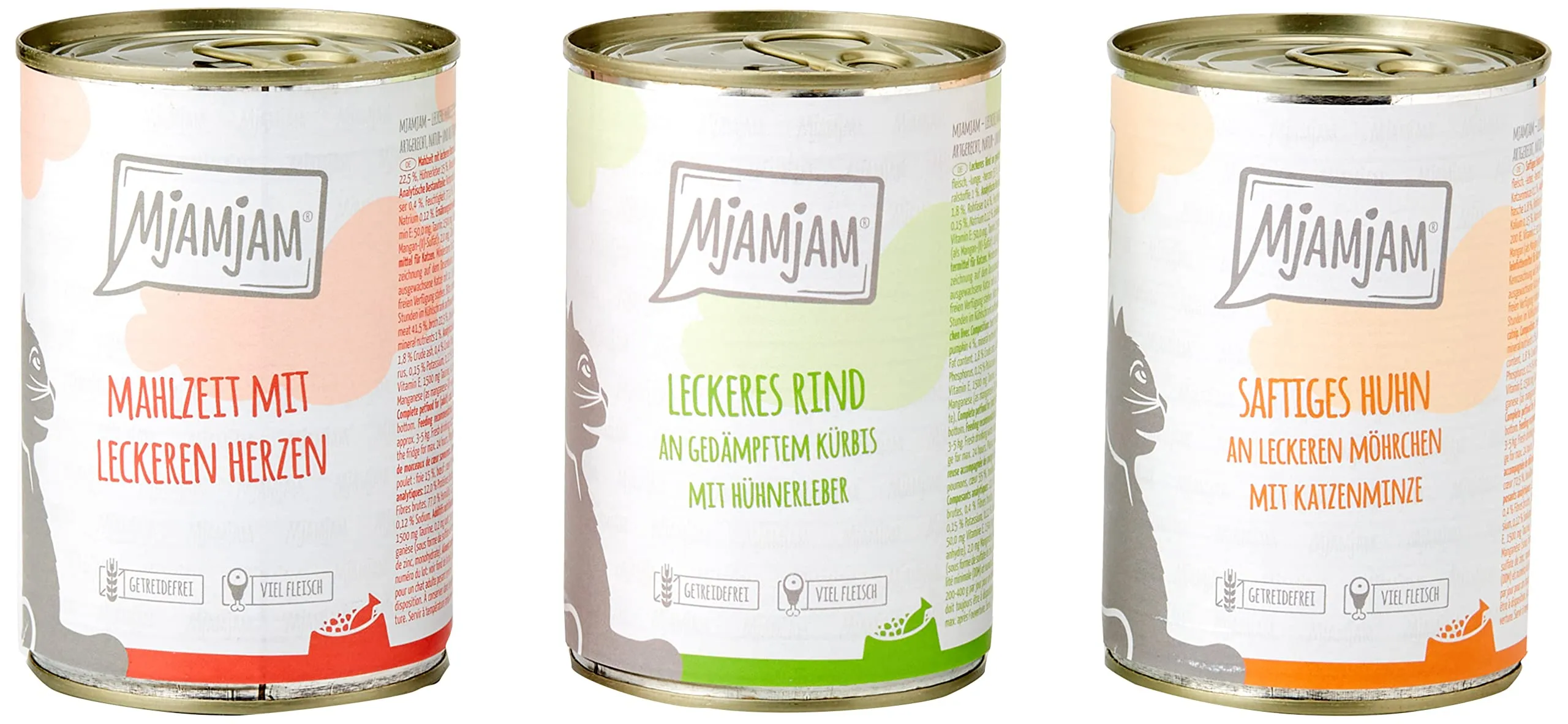 MjAMjAM Cibo Umido Premium per Gatti, Confezione Mista I (Pollo, Manzo, Cuori), Senza Cereali, 6 x 400 g - immagine 1