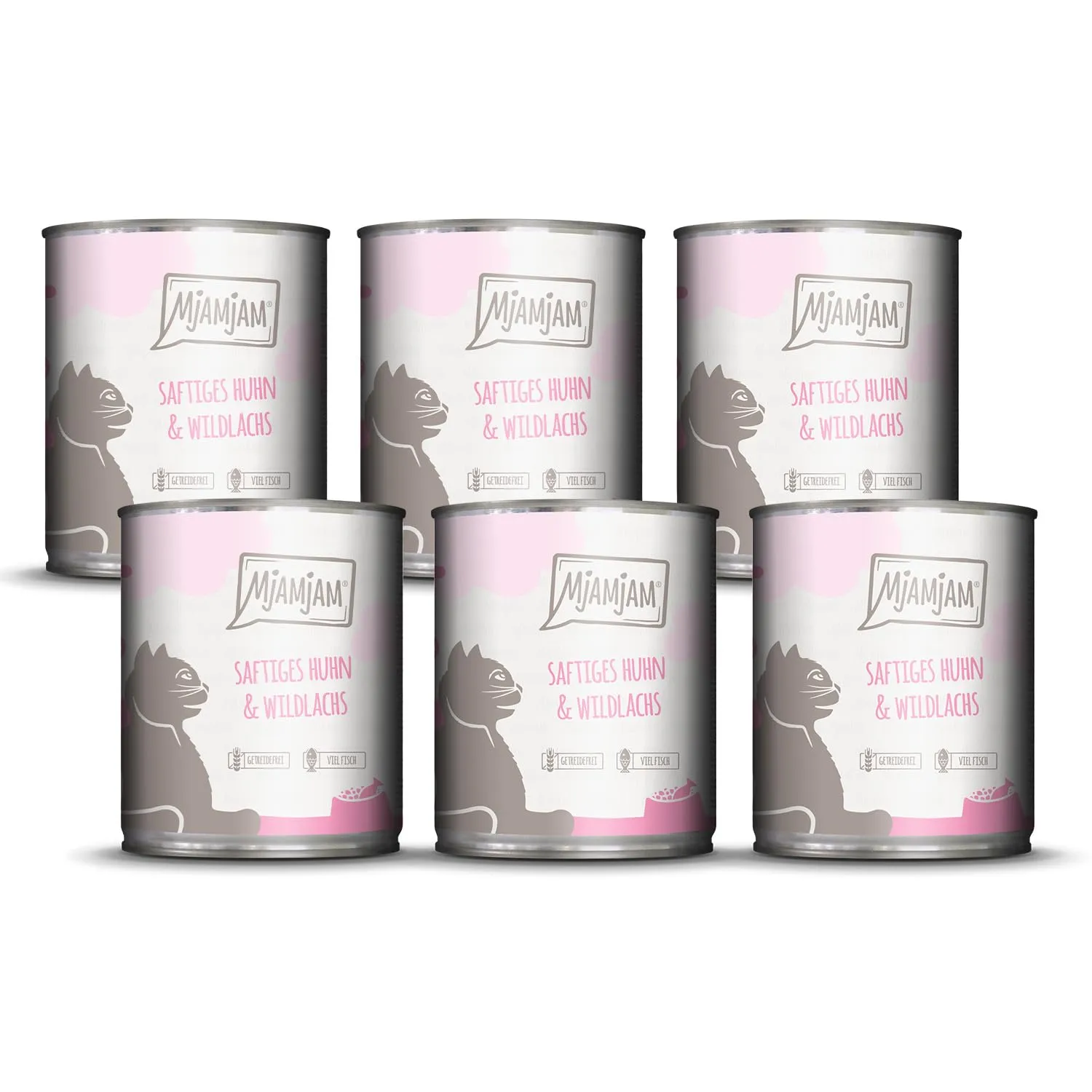 MjAMjAM cibo umido premium per gatti, Pollo succoso e Salmone selvatico, senza cereali, 6 x 800 g - immagine 1
