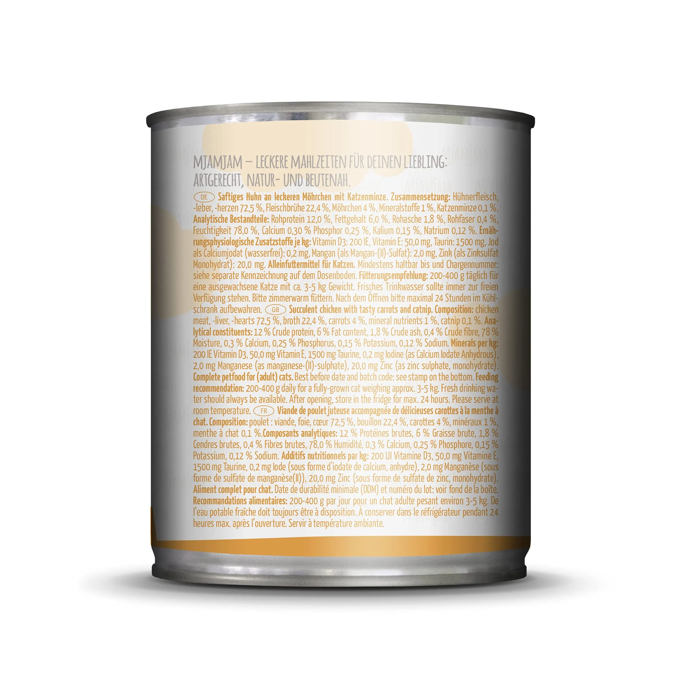 MjAMjAM Cibo Umido Premium per Gatti Pollo e Carote, Senza Cereali, 6 x 800 g - immagine 4