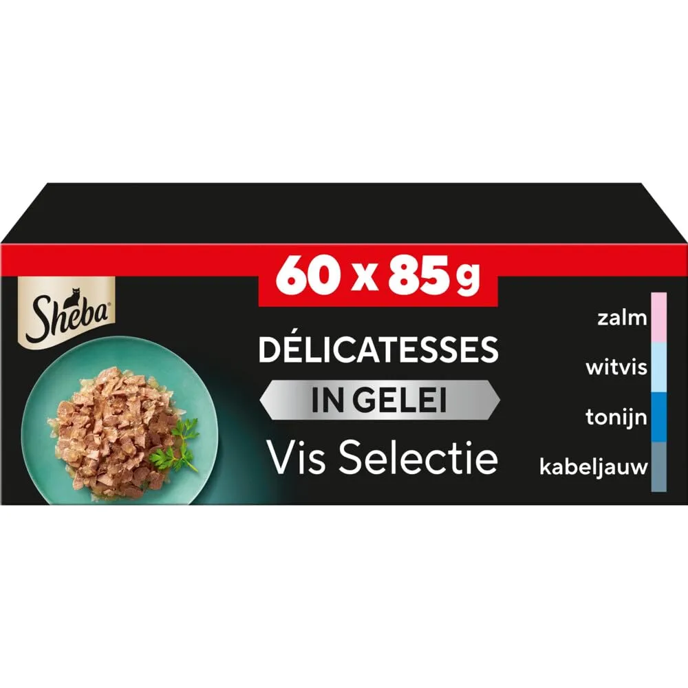 Sheba Delicatezze in Gelatina Cibo Umido per Gatti Adulti, Selezione Pesce con Tonno, Salmone e Merluzzo, 60 Bustine da 85 g - immagine 1