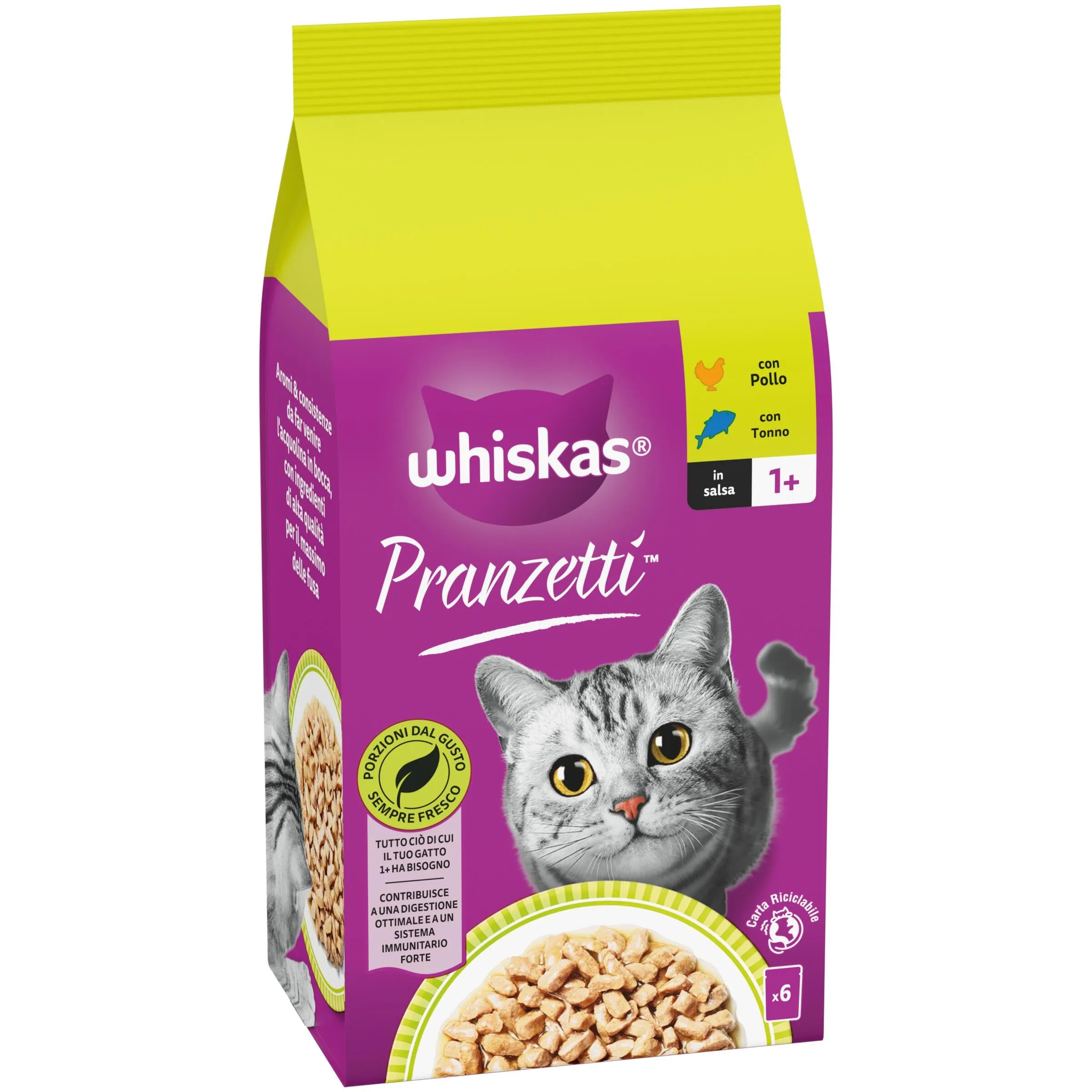 Whiskas Pranzetti Cibo Umido per Gatti Adulti in Salsa, Selezione Carne e Pesce, 12 Confezioni da 6 Vaschette da 50 g (3,6 kg) - immagine 2
