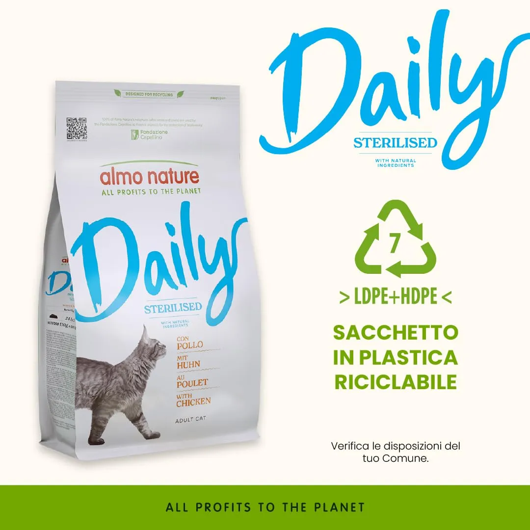 Almo Nature Daily Sterilised Crocchette per Gatti Adulti Sterilizzati con Pollo, 1.2 kg - immagine 3