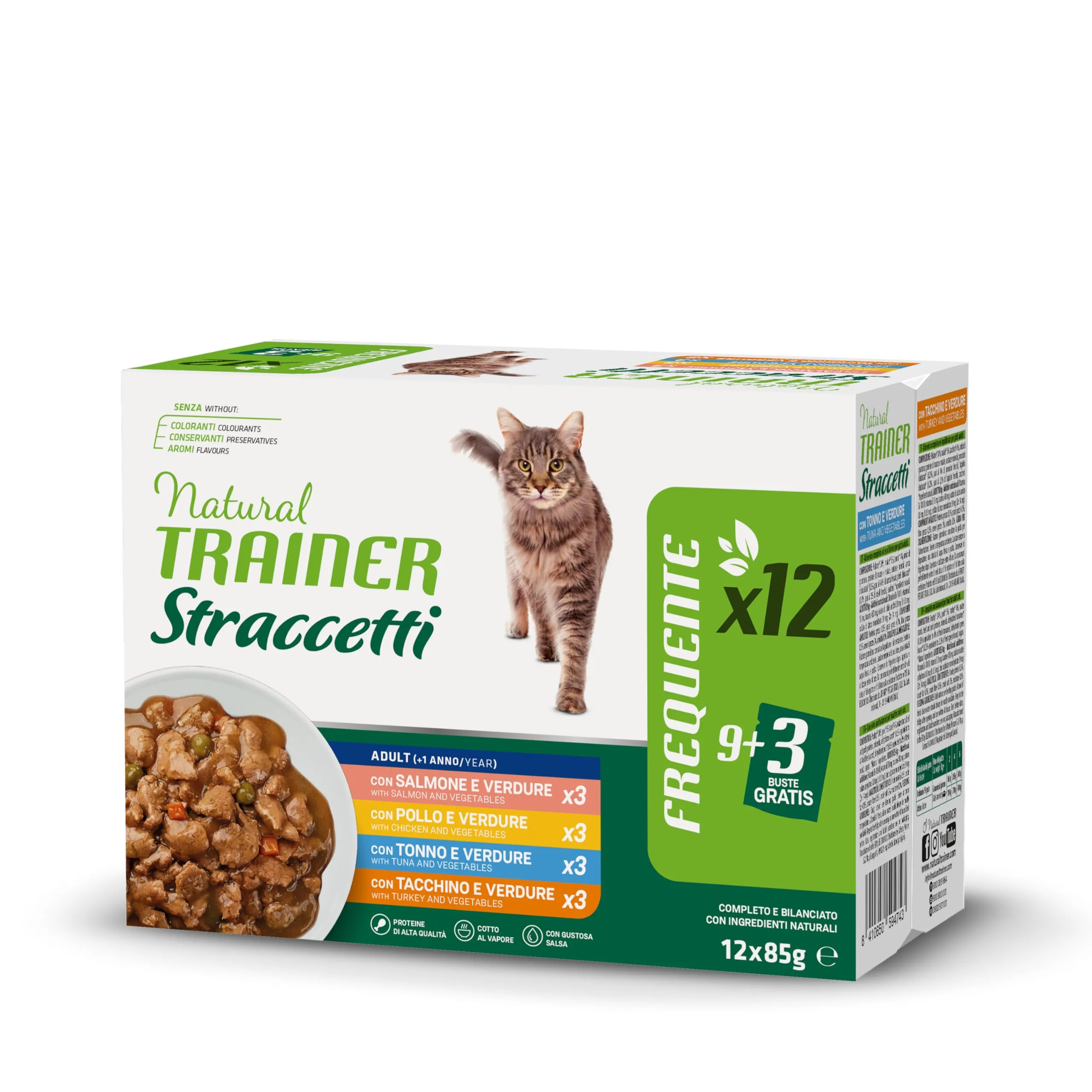 Natural Trainer Straccetti Cibo Umido per Gatti Adulti, Bocconcini in Salsa, Multipack 12 x 85g - immagine 1