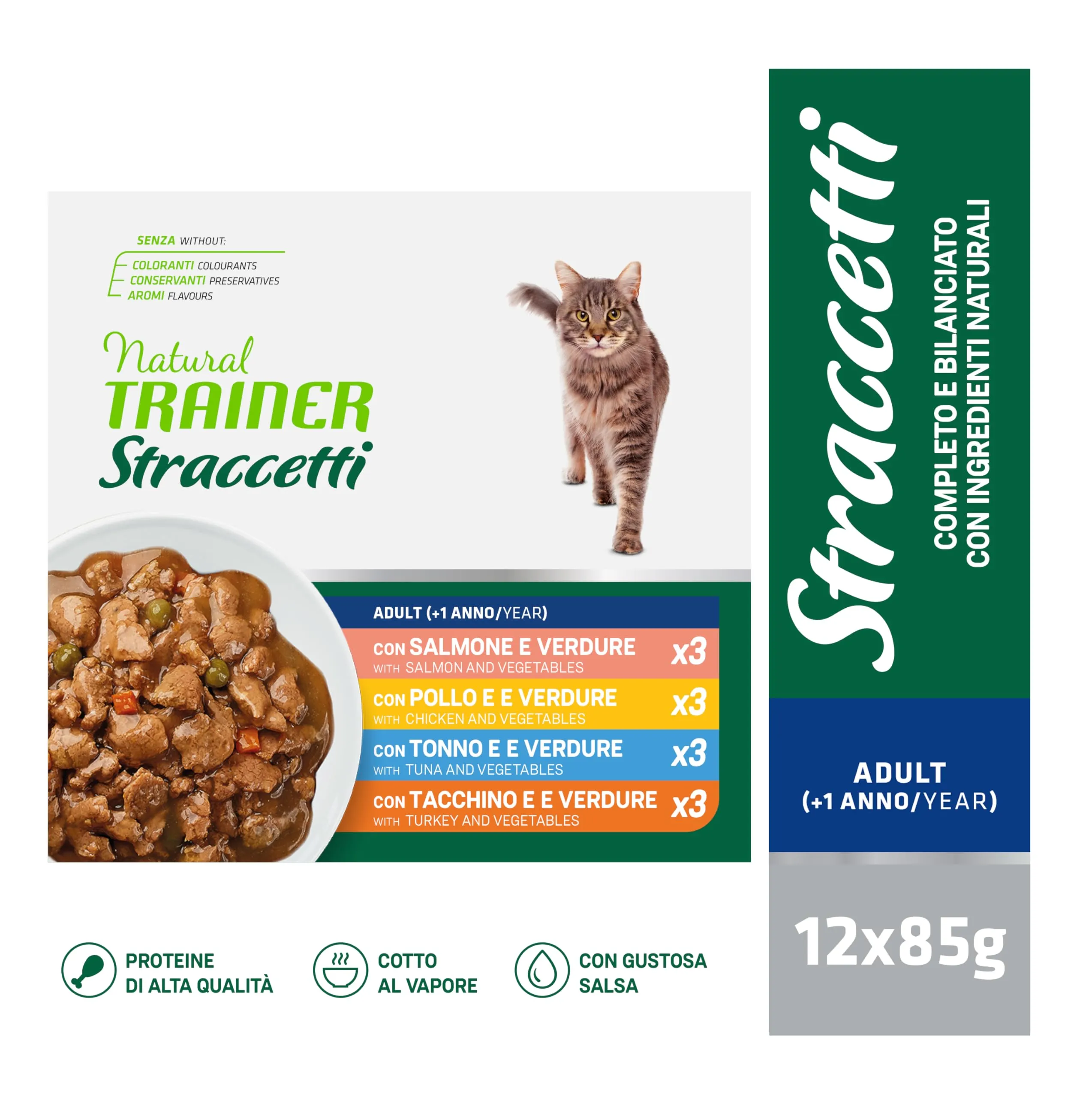 Natural Trainer Straccetti Cibo Umido per Gatti Adulti, Bocconcini in Salsa, Multipack 12 x 85g - immagine 2