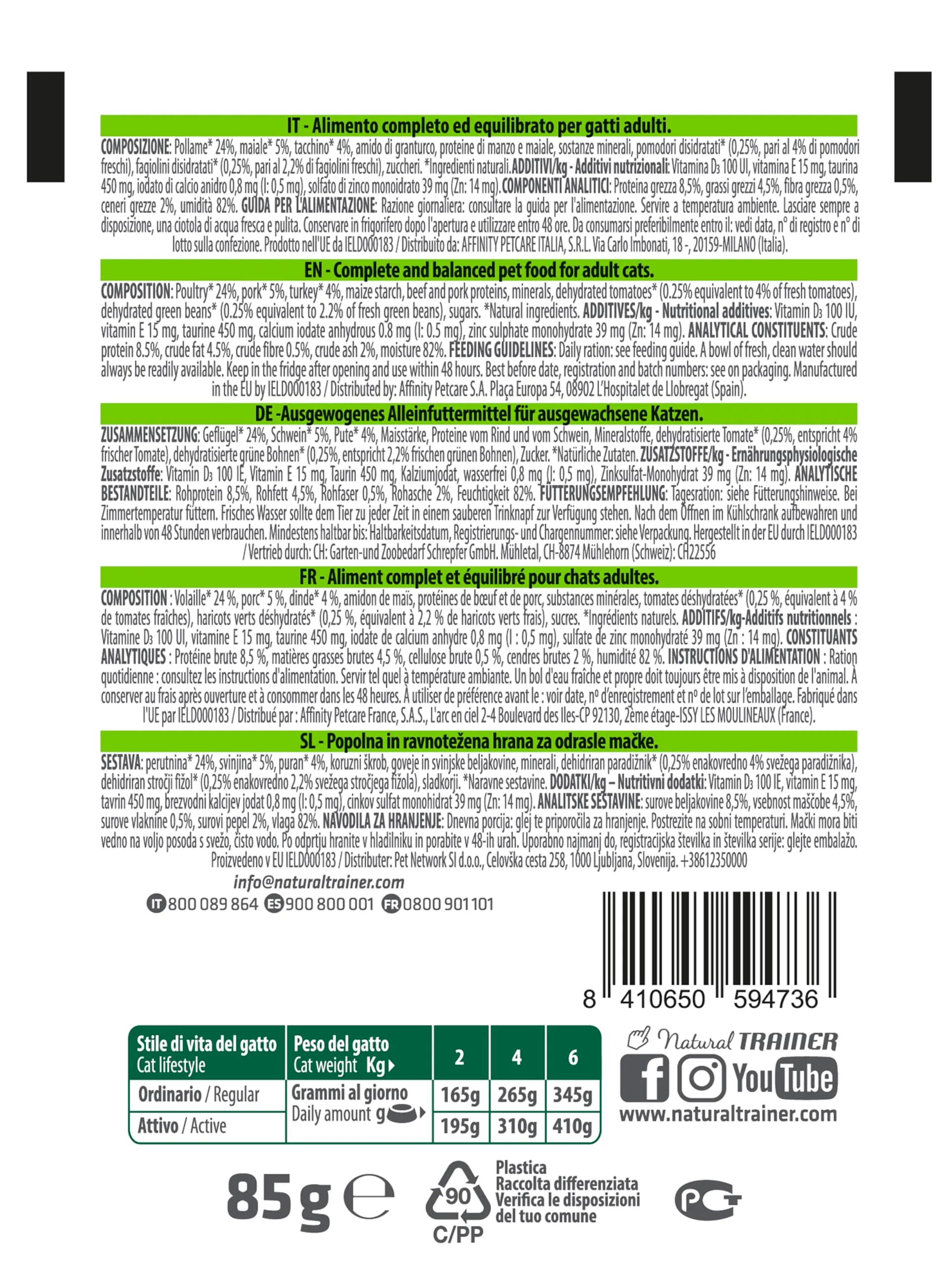 Natural Trainer Straccetti Cibo Umido per Gatti Adulti, Bocconcini in Salsa con Tacchino, 22 x 85g - immagine 4