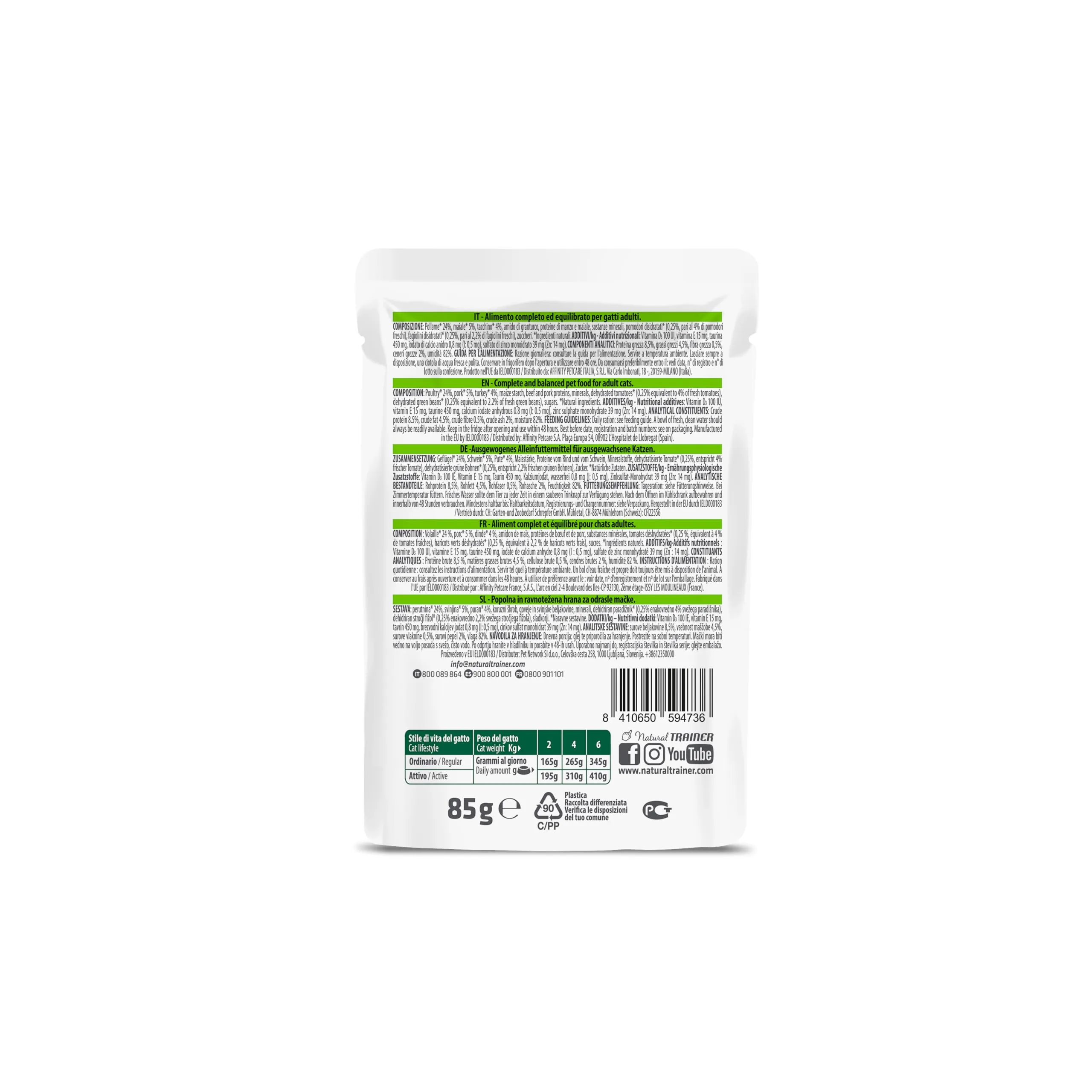 Natural Trainer Straccetti Cibo Umido per Gatti Adulti, Bocconcini in Salsa con Tacchino, 22 x 85g - immagine 5