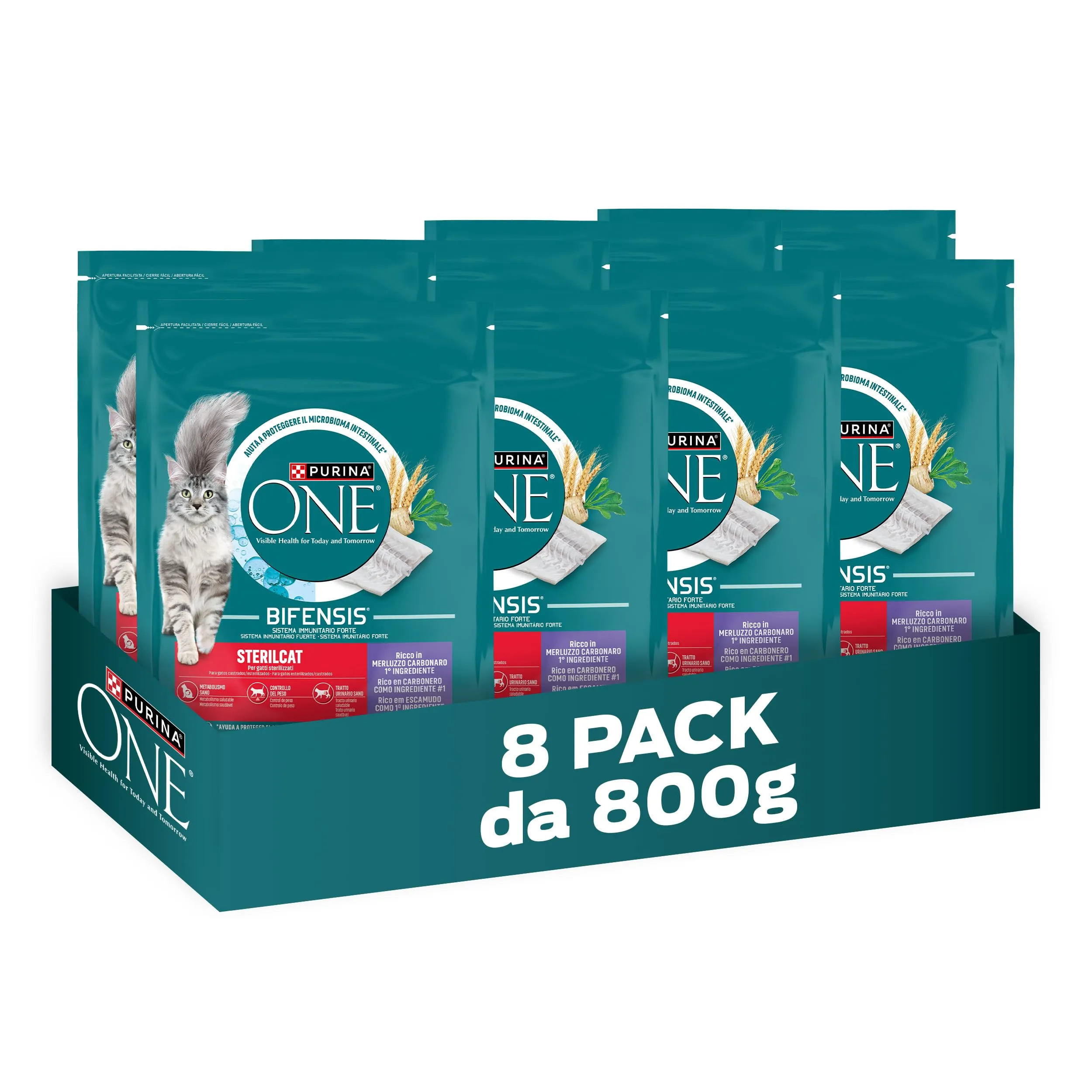 Purina ONE Bifensis Sterilcat Crocchette per Gatti Adulti Sterilizzati con Merluzzo, 8 x 800g - immagine 1