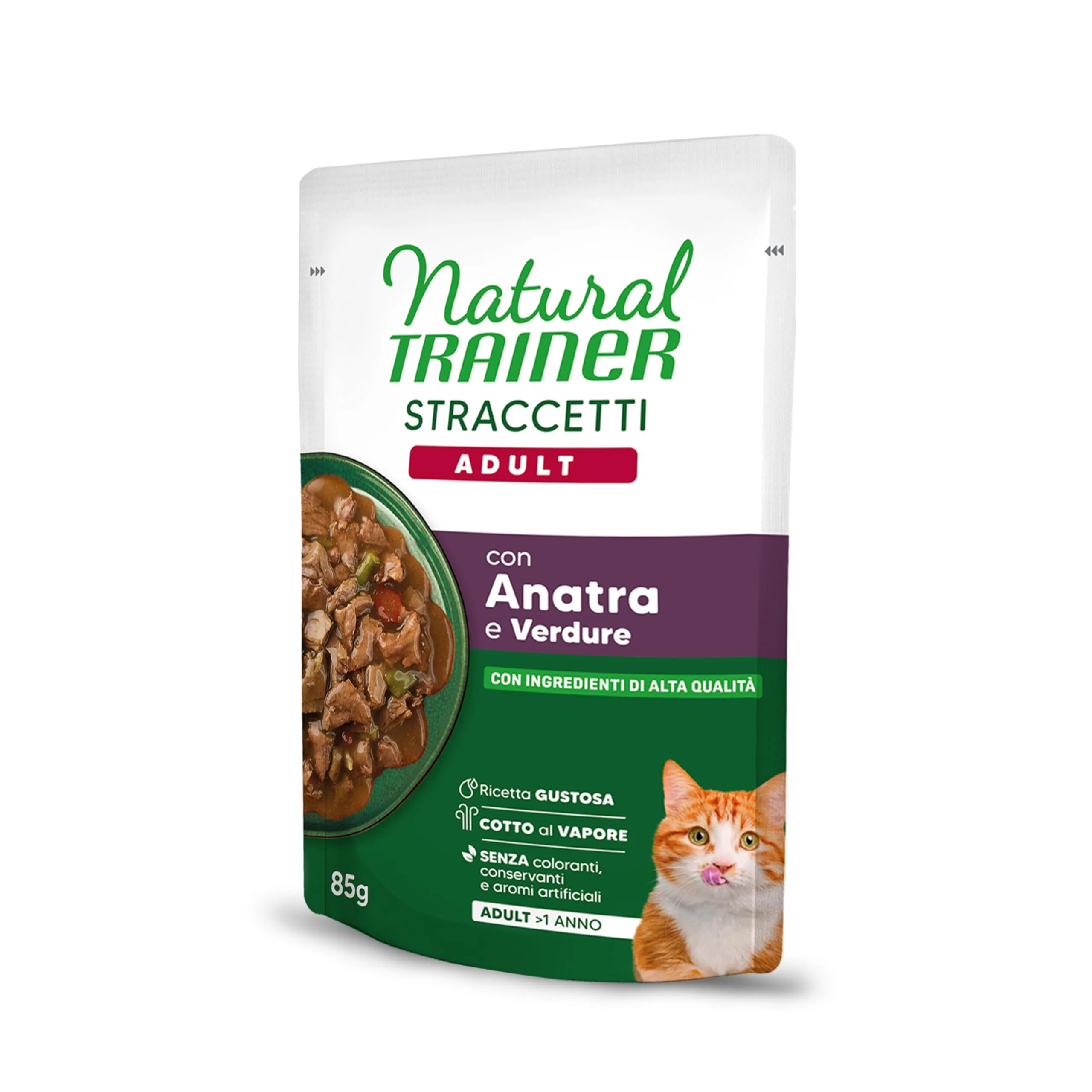Trainer Natural Straccetti Cibo Umido per Gatti Adulti, Bocconcini in salsa con Anatra, 22 x 85g - immagine 2