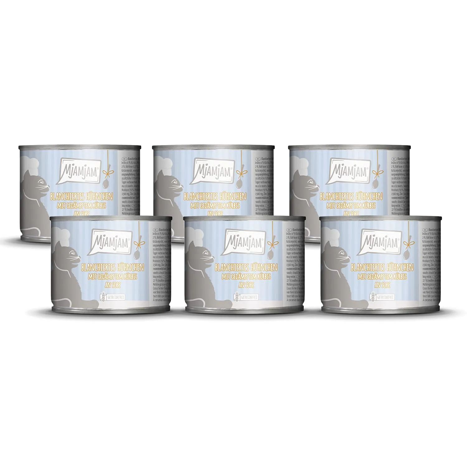 MjAMjAM Cibo Umido per Gatti Pollo Sbollentato con Zucca al Vapore e Salsa, Senza Cereali, 6 x 185 g - immagine 1