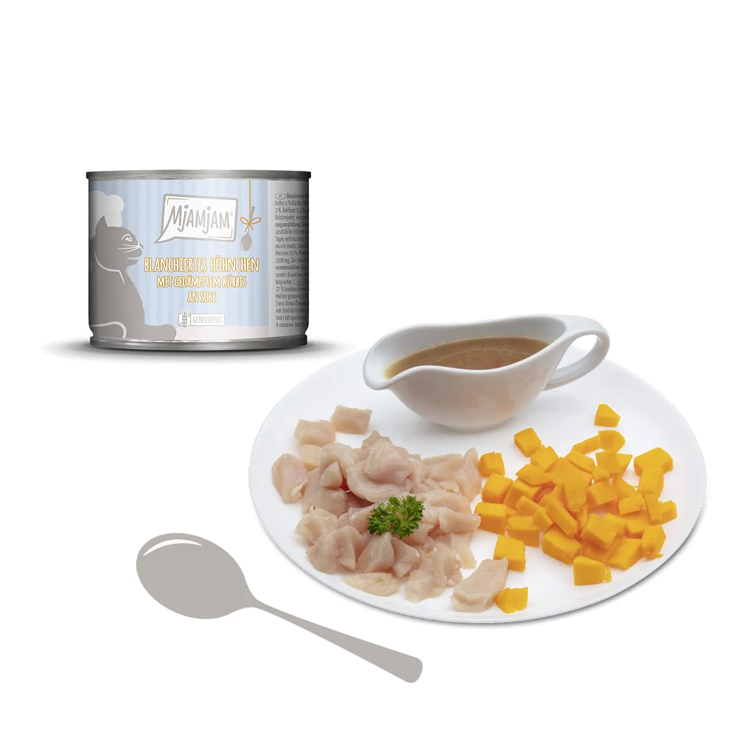 MjAMjAM Cibo Umido per Gatti Pollo Sbollentato con Zucca al Vapore e Salsa, Senza Cereali, 6 x 185 g - immagine 3
