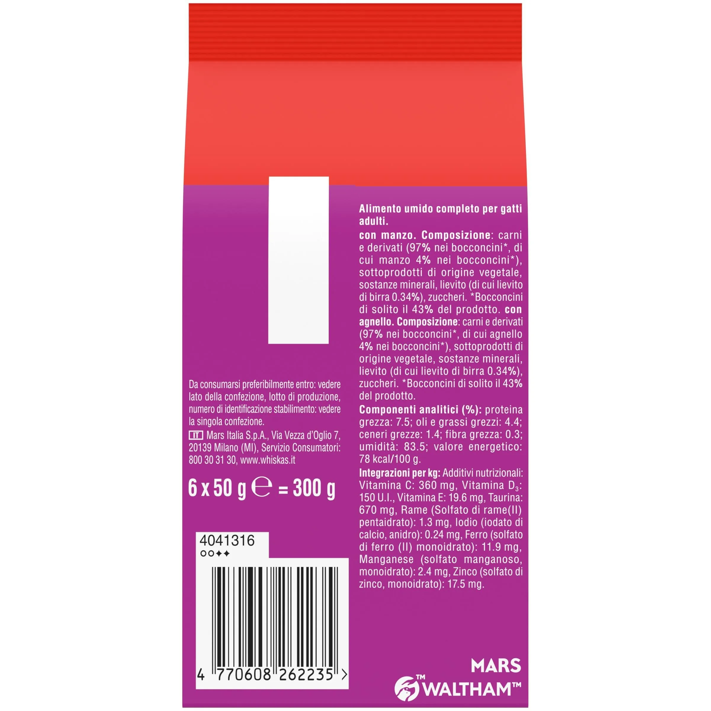 Whiskas Pranzetti Cibo Umido in Salsa per Gatti Adulti Carne 6x50g, confezione da 12 - immagine 4