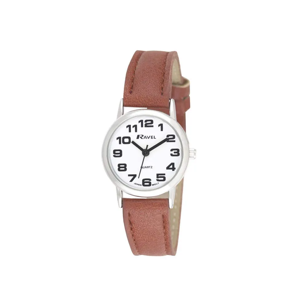 Ravel Orologio Unisex Quadrante Bianco Numeri Grandi Cassa Argento Cinturino Marrone R0105.32.1A - immagine 1