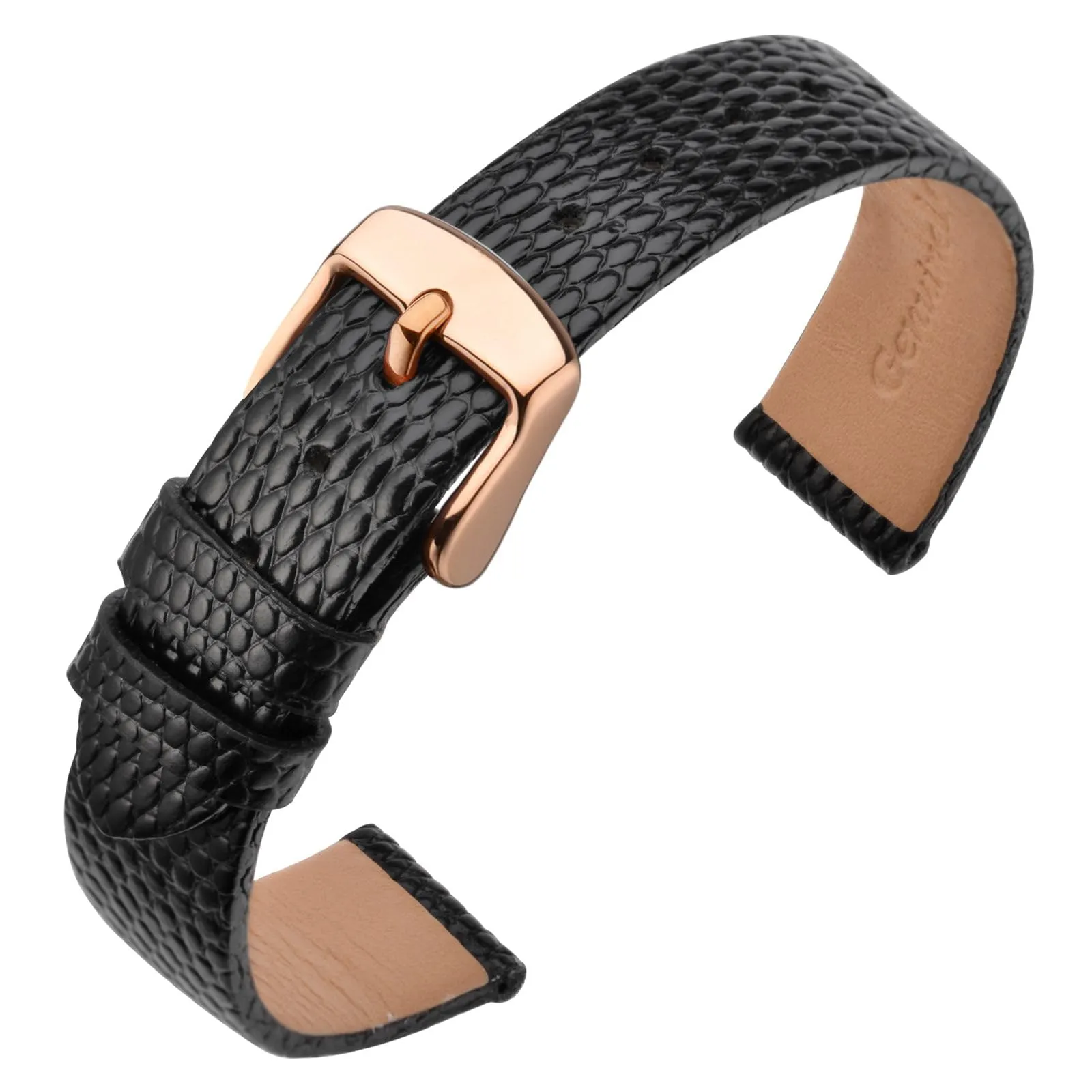 ANNEFIT Cinturino in Pelle 18mm per Orologi Donna, Fibbia in Acciaio Inossidabile Oro Rosa, Nero - immagine 1