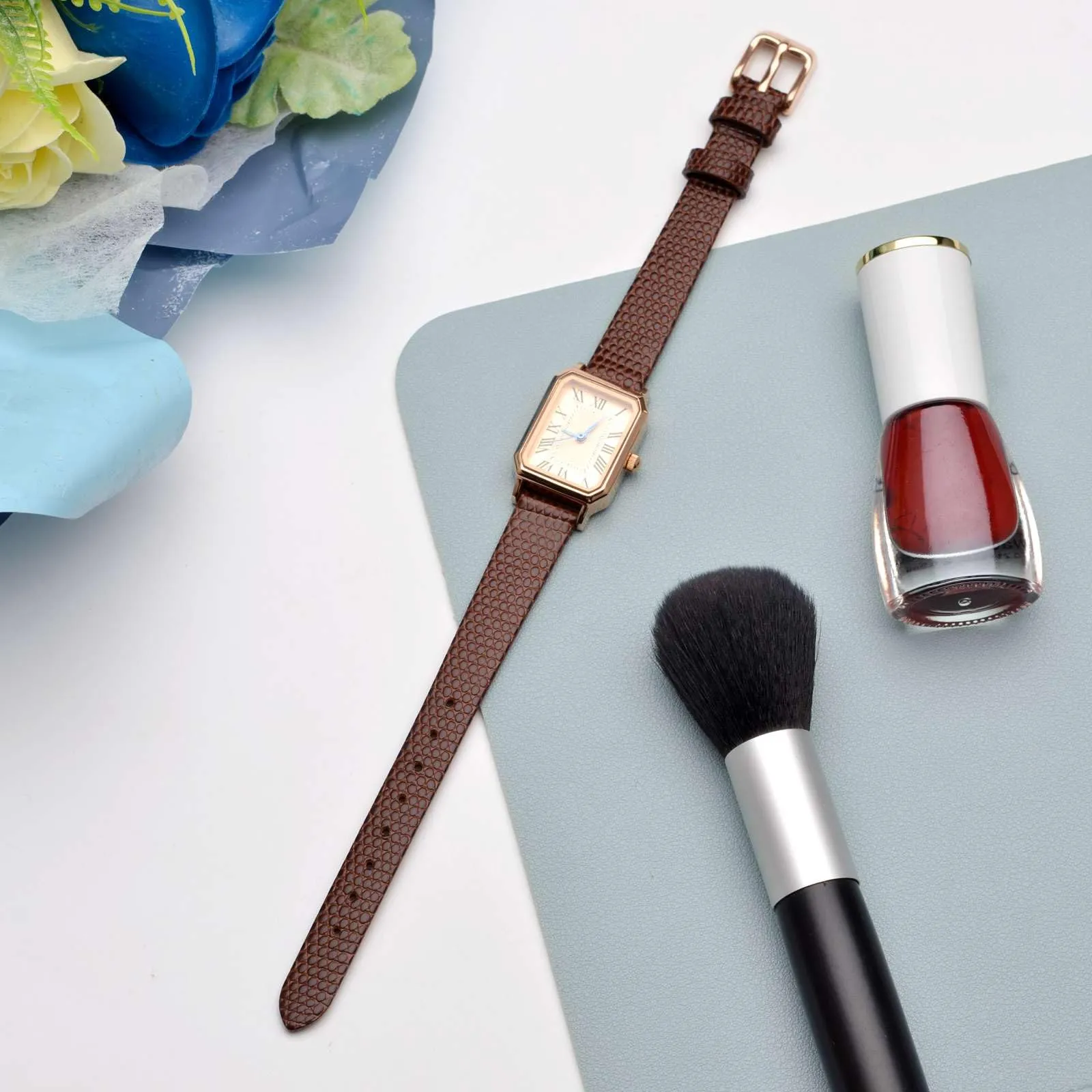 ANNEFIT Cinturino in Pelle 16mm per Orologi Donna, Fibbia in Acciaio Inossidabile Oro Rosa, Marrone - immagine 2