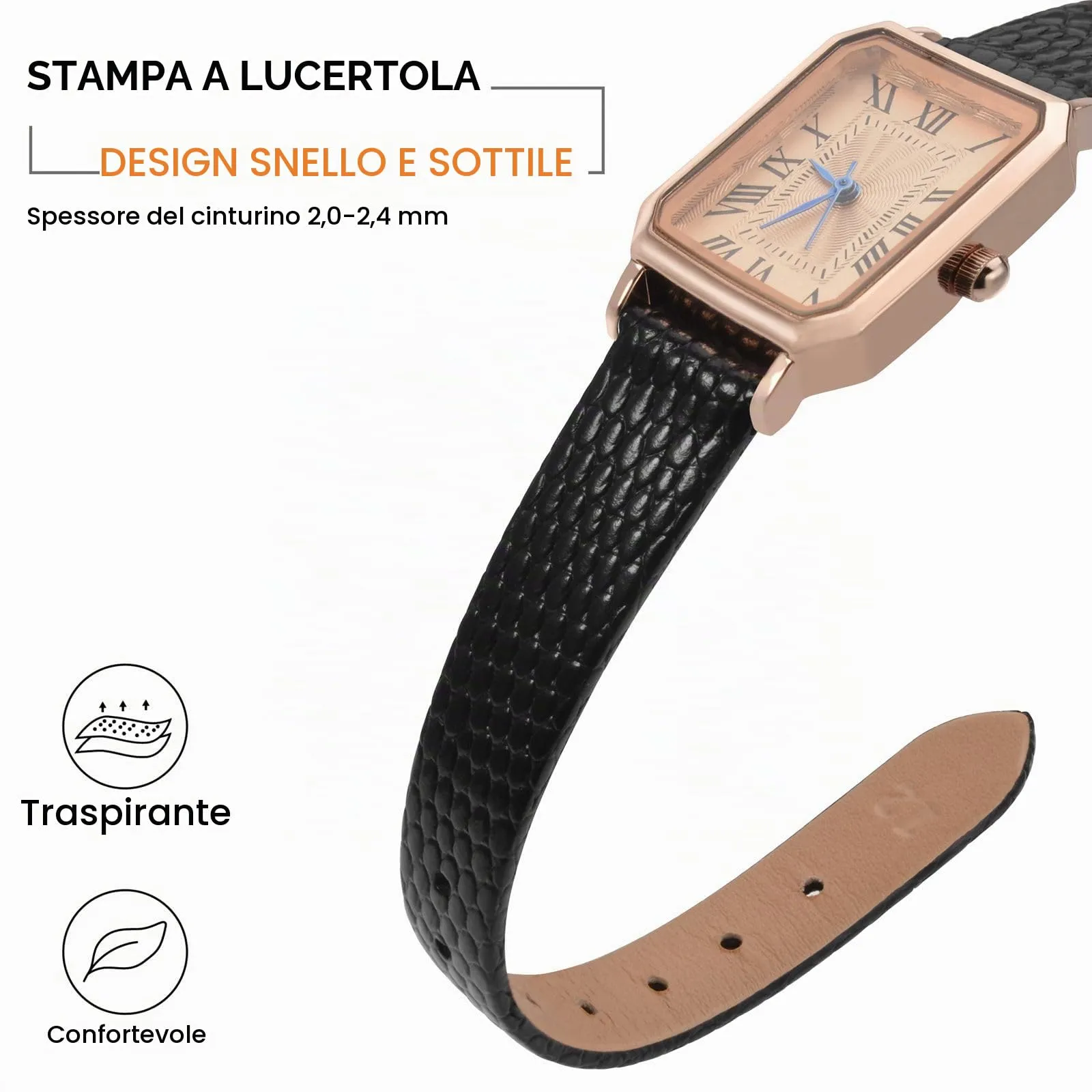ANNEFIT Cinturino in Pelle 14mm per Orologi Donna, Fibbia in Acciaio Inossidabile Oro, Nero - immagine 3