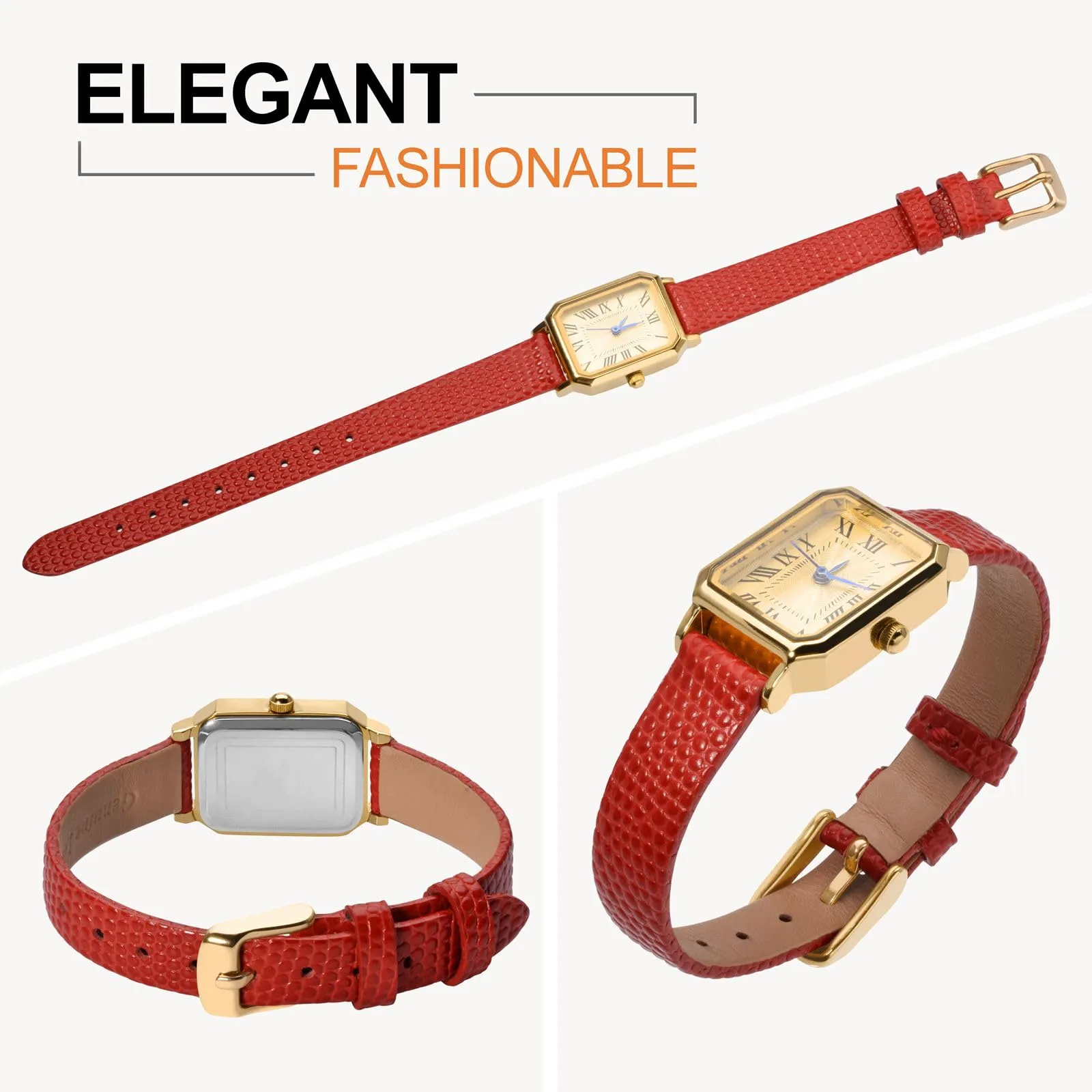 ANNEFIT Cinturino in Pelle 16mm per Orologi Donna, Fibbia in Acciaio Inossidabile Oro (Rosso) - immagine 8