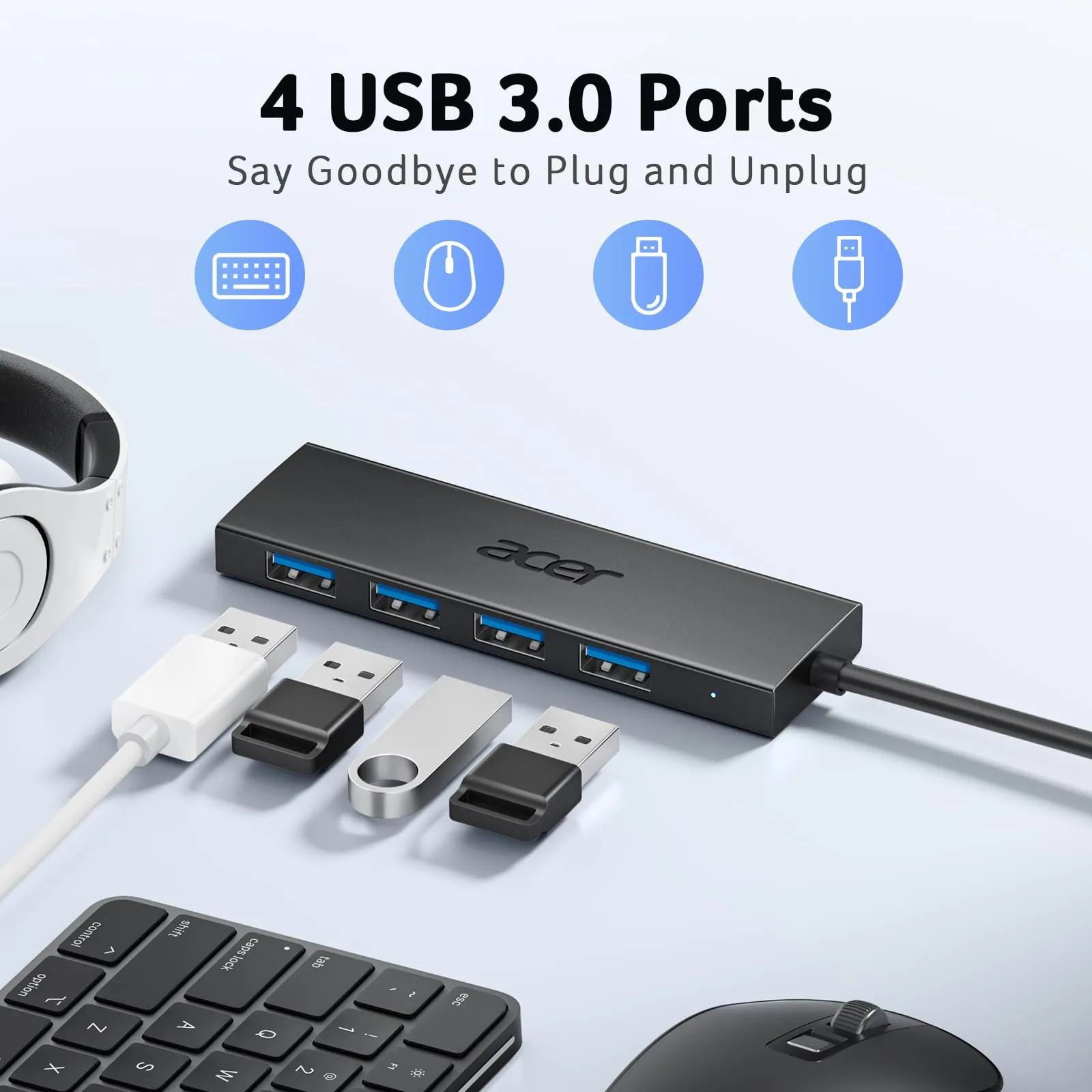 Acer Hub USB-C 3.0, 4 Porte USB 5Gbps, 21cm - immagine 2