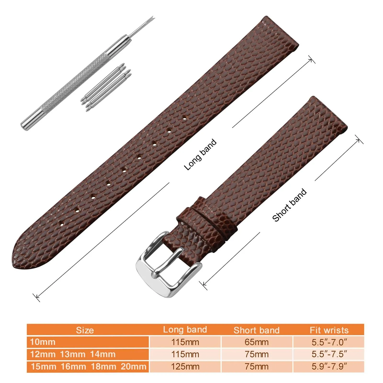 ANNEFIT Cinturino in Pelle 12mm per Orologi Donna, Fibbia in Acciaio Inossidabile Argento, Marrone - immagine 5
