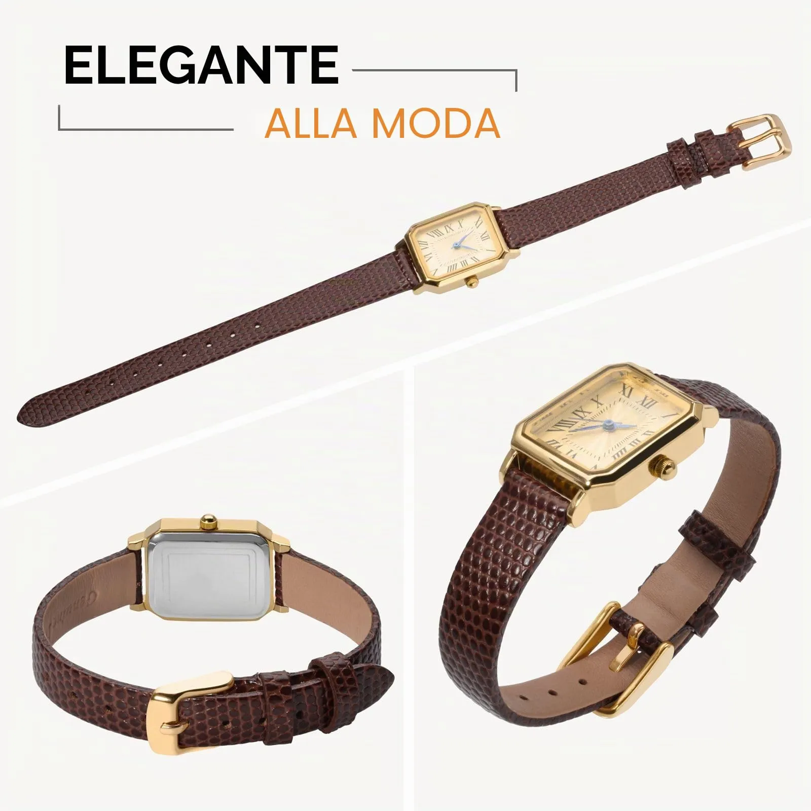 ANNEFIT Cinturino in Pelle 14mm per Orologi Donna, Fibbia in Acciaio Inossidabile Oro, Marrone - immagine 8