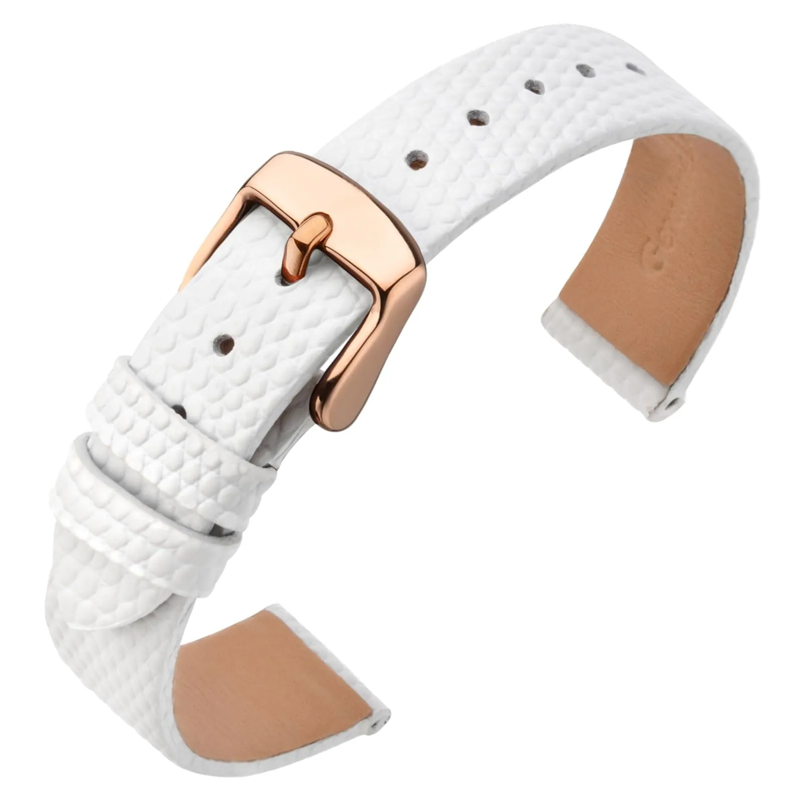 ANNEFIT Cinturino in Pelle 18mm per Orologi Donna, Fibbia in Acciaio Inossidabile Oro Rosa, Bianco - immagine 1