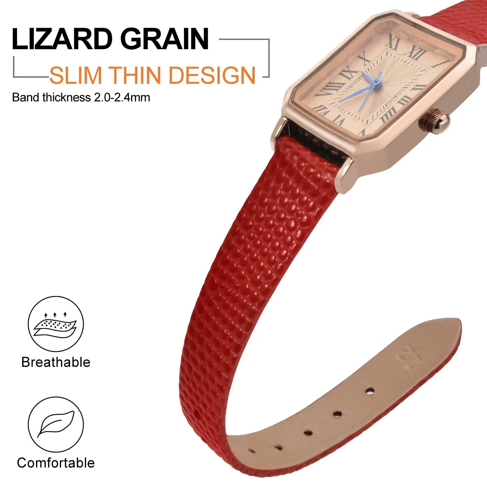 ANNEFIT Cinturino in Pelle 16mm per Orologi Donna, Fibbia in Acciaio Inossidabile Oro Rosa (Rosso) - immagine 3