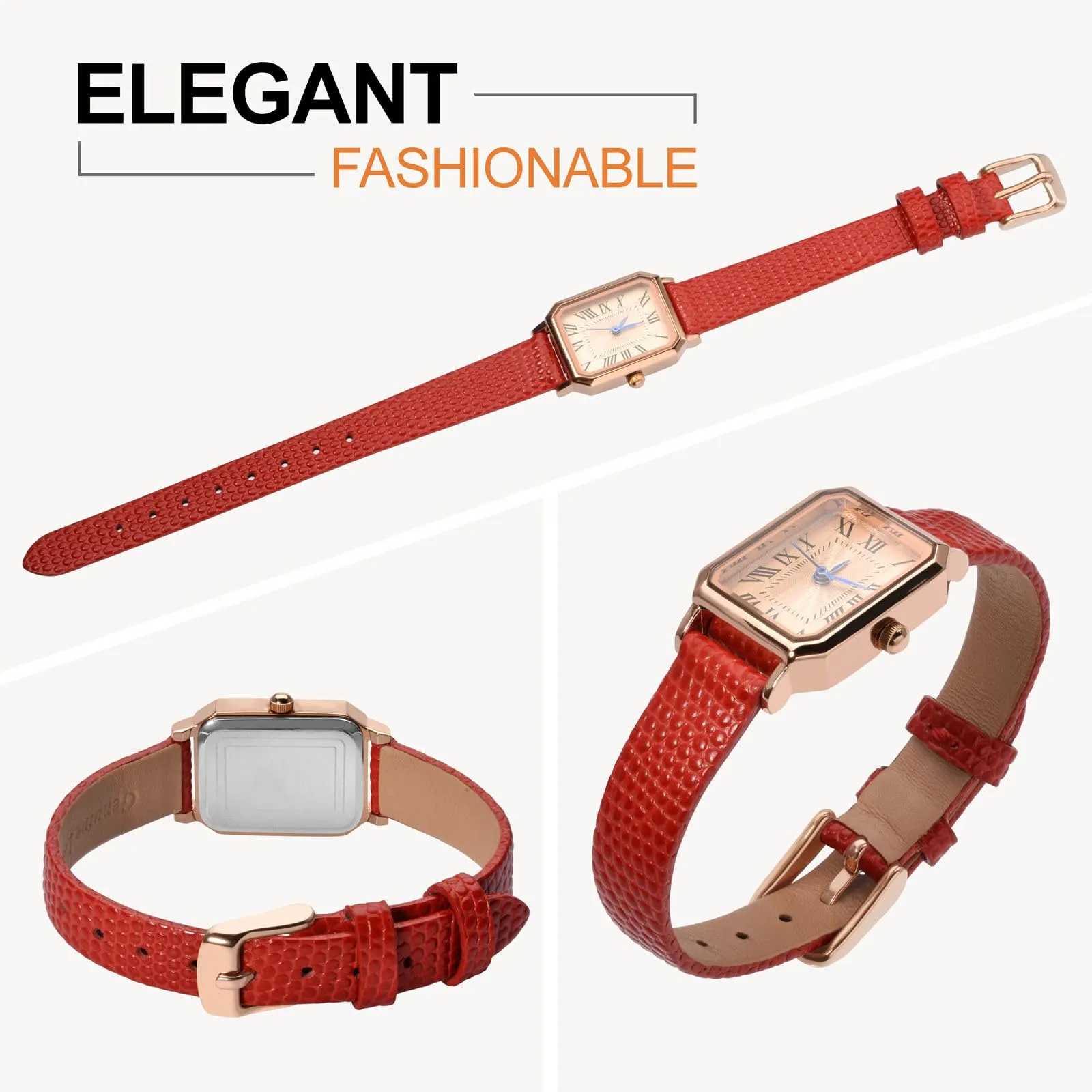ANNEFIT Cinturino in Pelle 18mm per Orologi Donna, Fibbia in Acciaio Inossidabile Oro Rosa, Rosso - immagine 8