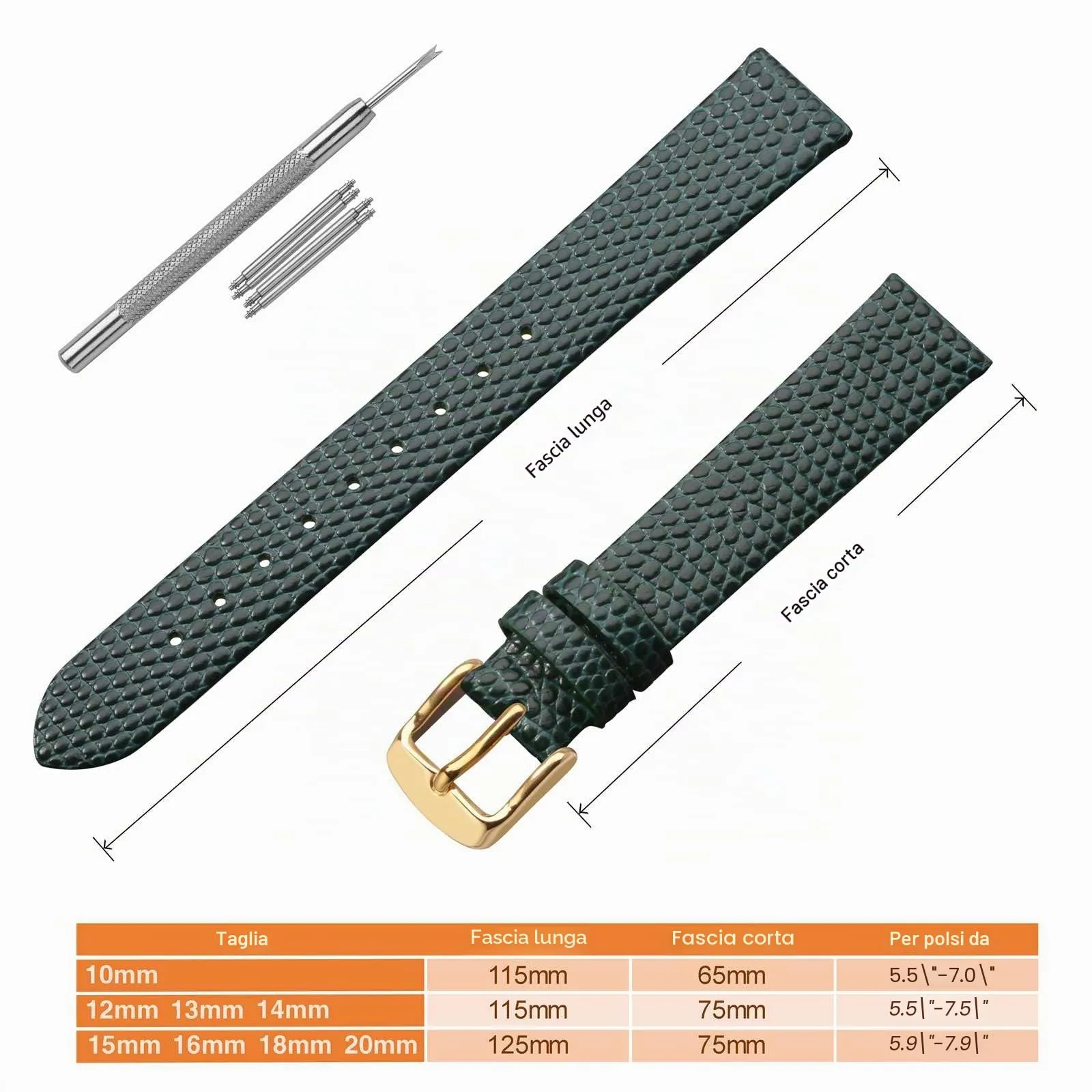 ANNEFIT Cinturino in Pelle per Orologi Donna 16mm, Fibbia in Acciaio Inossidabile Oro, Verde - immagine 5