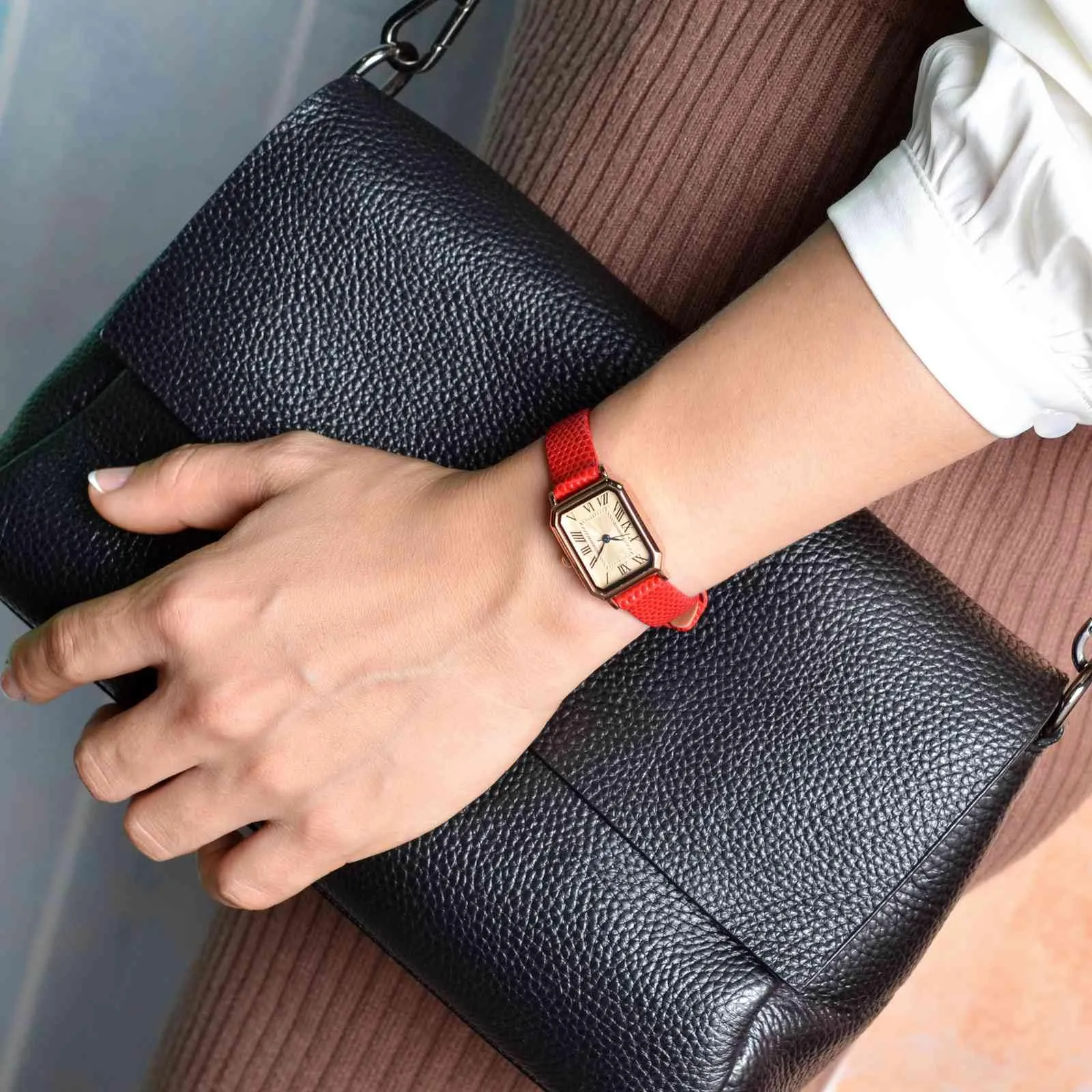 ANNEFIT Cinturino in Pelle per Orologi Donna 16mm, Fibbia in Acciaio Inossidabile Argento (Rosso) - immagine 6