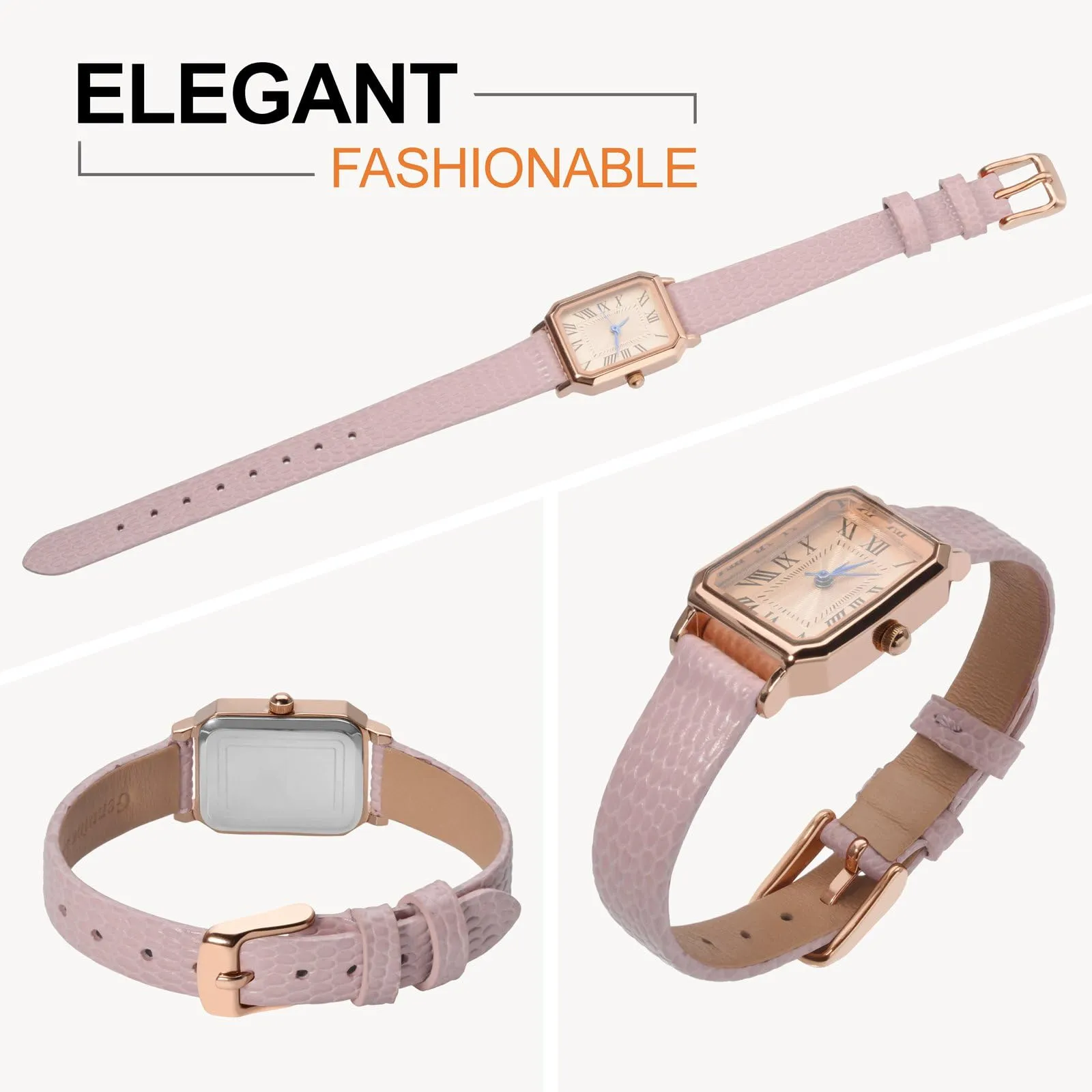 ANNEFIT Cinturino in Pelle per Orologio Donna 16mm, Fibbia in Acciaio Inossidabile Oro Rosa (Rosa) - immagine 8