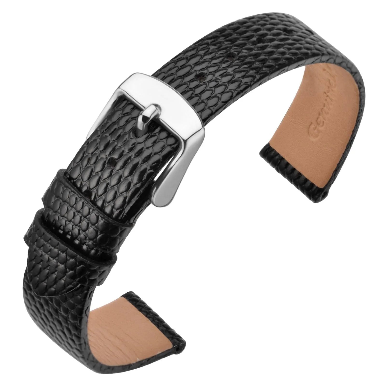 ANNEFIT Cinturino in Pelle per Orologi Donna, 14mm, Fibbia in Acciaio Inossidabile Argento, Nero - immagine 1