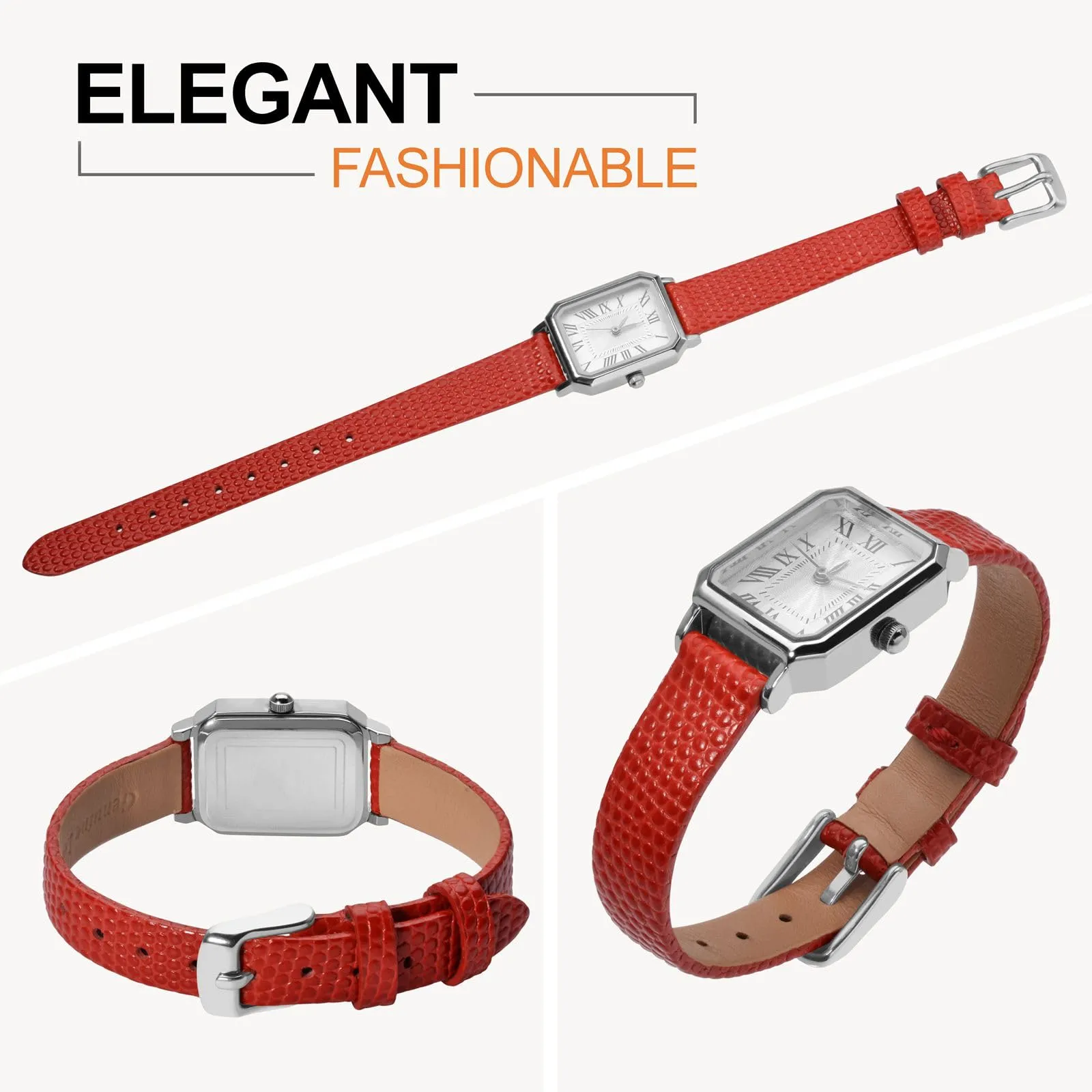 ANNEFIT Cinturino in Pelle 12mm per Orologi Donna, Fibbia in Acciaio Inossidabile Argento (Rosso) - immagine 8