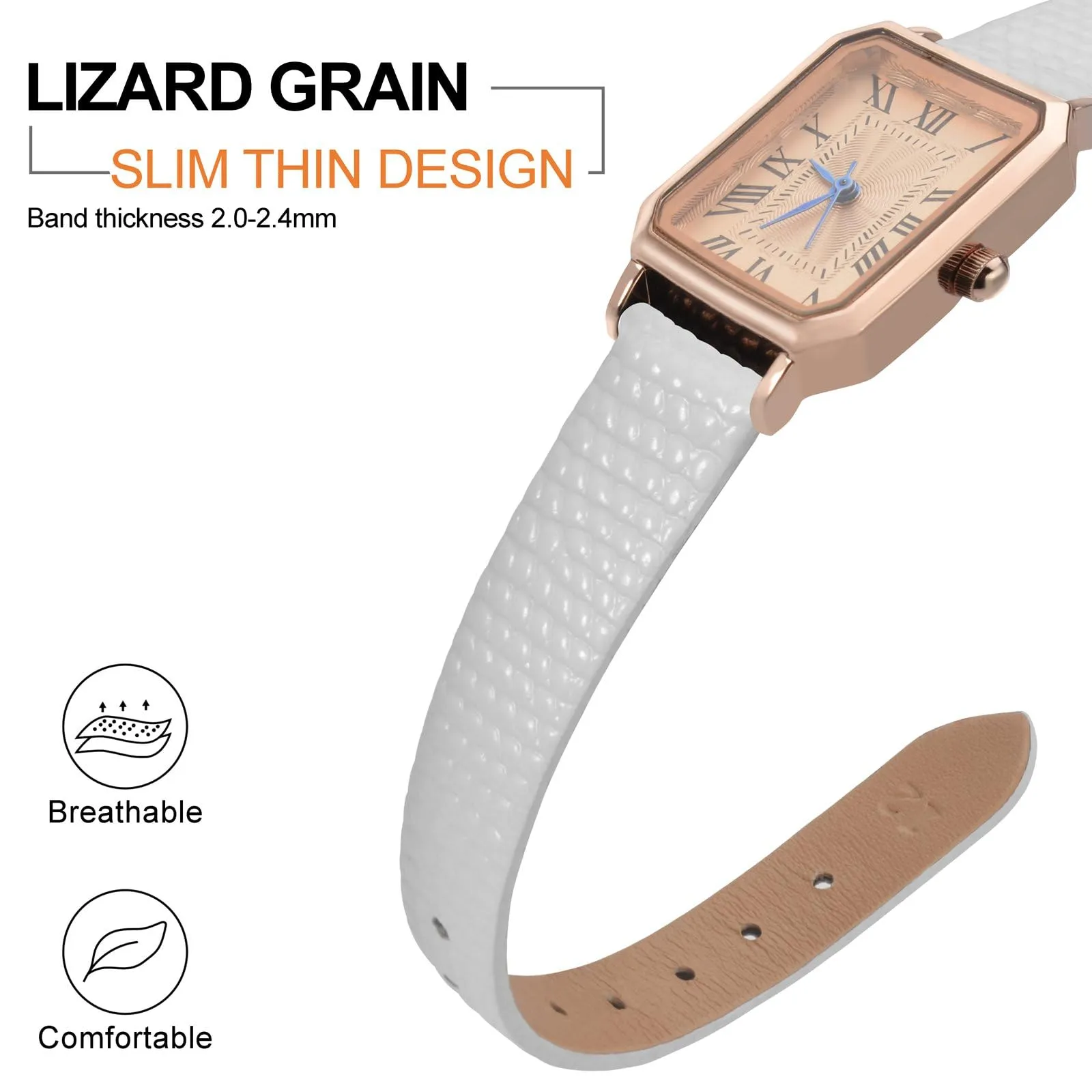 ANNEFIT Cinturino in Pelle 18mm per Orologi Donna, Fibbia in Acciaio Inossidabile Argento (Bianca) - immagine 3