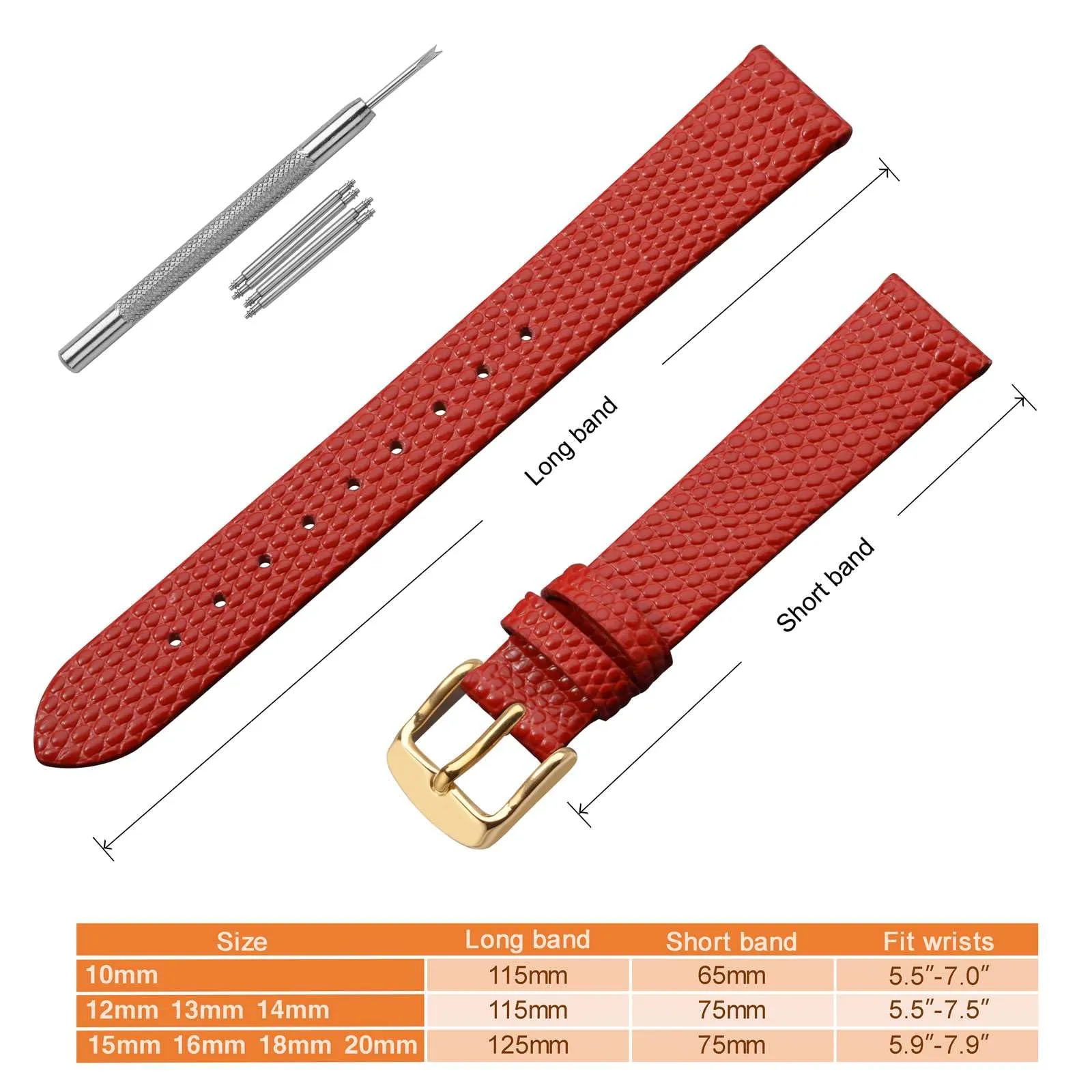 ANNEFIT Cinturino in Pelle 18mm per Orologi Donna, Fibbia in Acciaio Inossidabile Oro (Rosso) - immagine 5