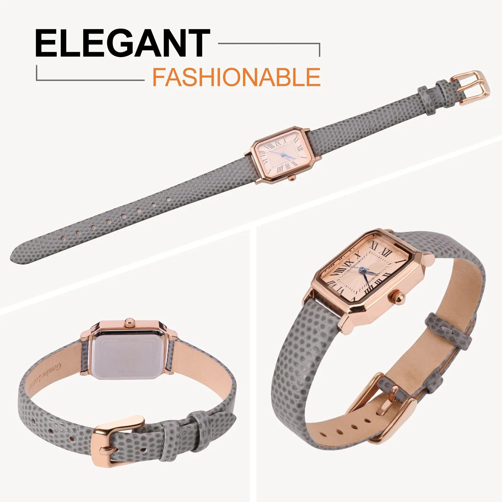 ANNEFIT Cinturino in Pelle 12mm per Orologi Donna, Fibbia in Acciaio Inossidabile Oro Rosa, Grigio - immagine 8