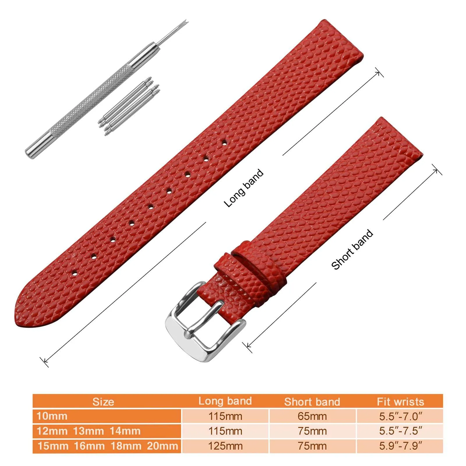 ANNEFIT Cinturino in Pelle 10mm per Orologi Donna, Fibbia in Acciaio Inossidabile Argento (Rosso) - immagine 5