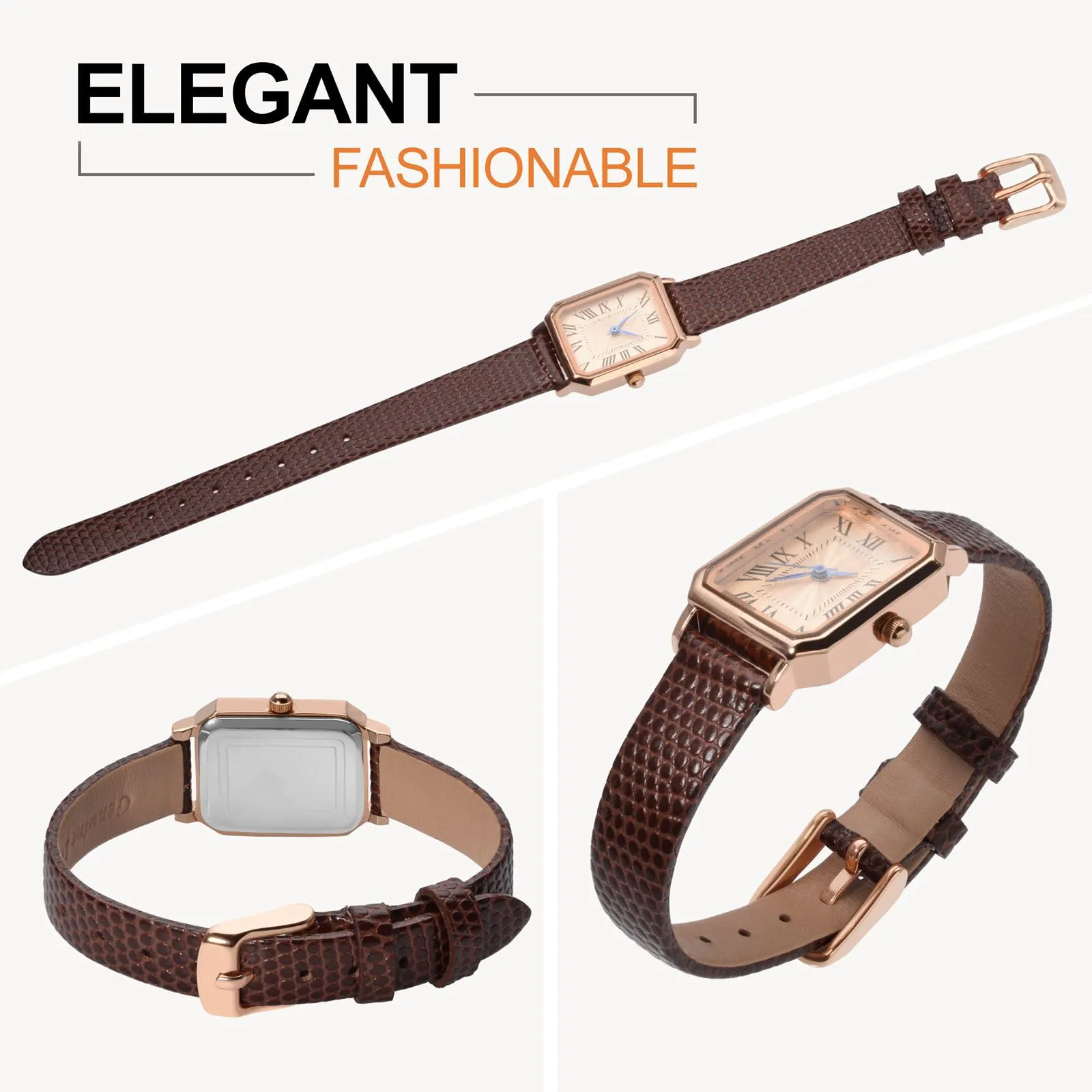 ANNEFIT Cinturino in Pelle 10mm per Orologi Donna, Fibbia in Acciaio Inossidabile Oro Rosa, Marrone - immagine 8