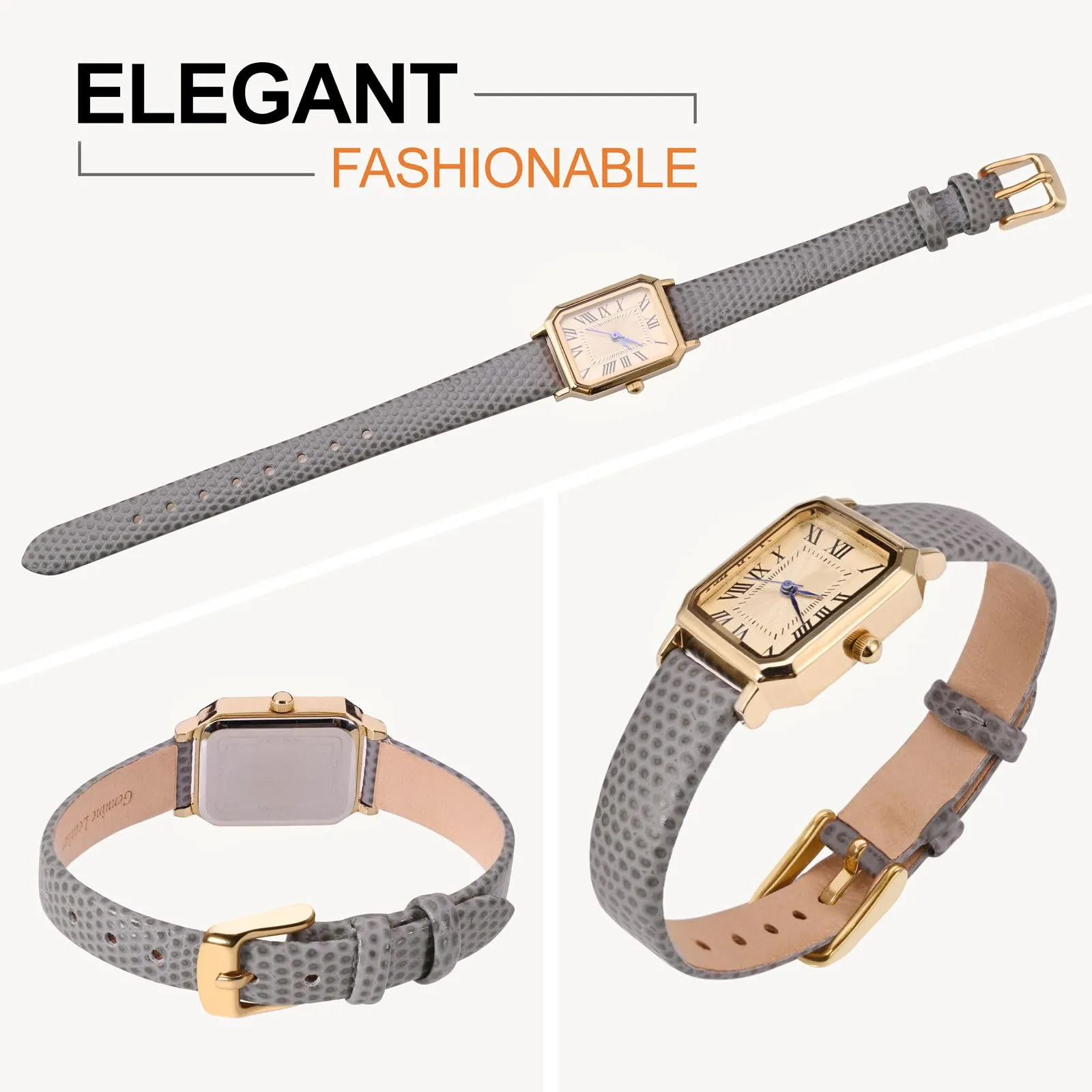 ANNEFIT Cinturino in Pelle 16mm per Orologi Donna, Fibbia in Acciaio Inossidabile Oro, Grigio - immagine 8