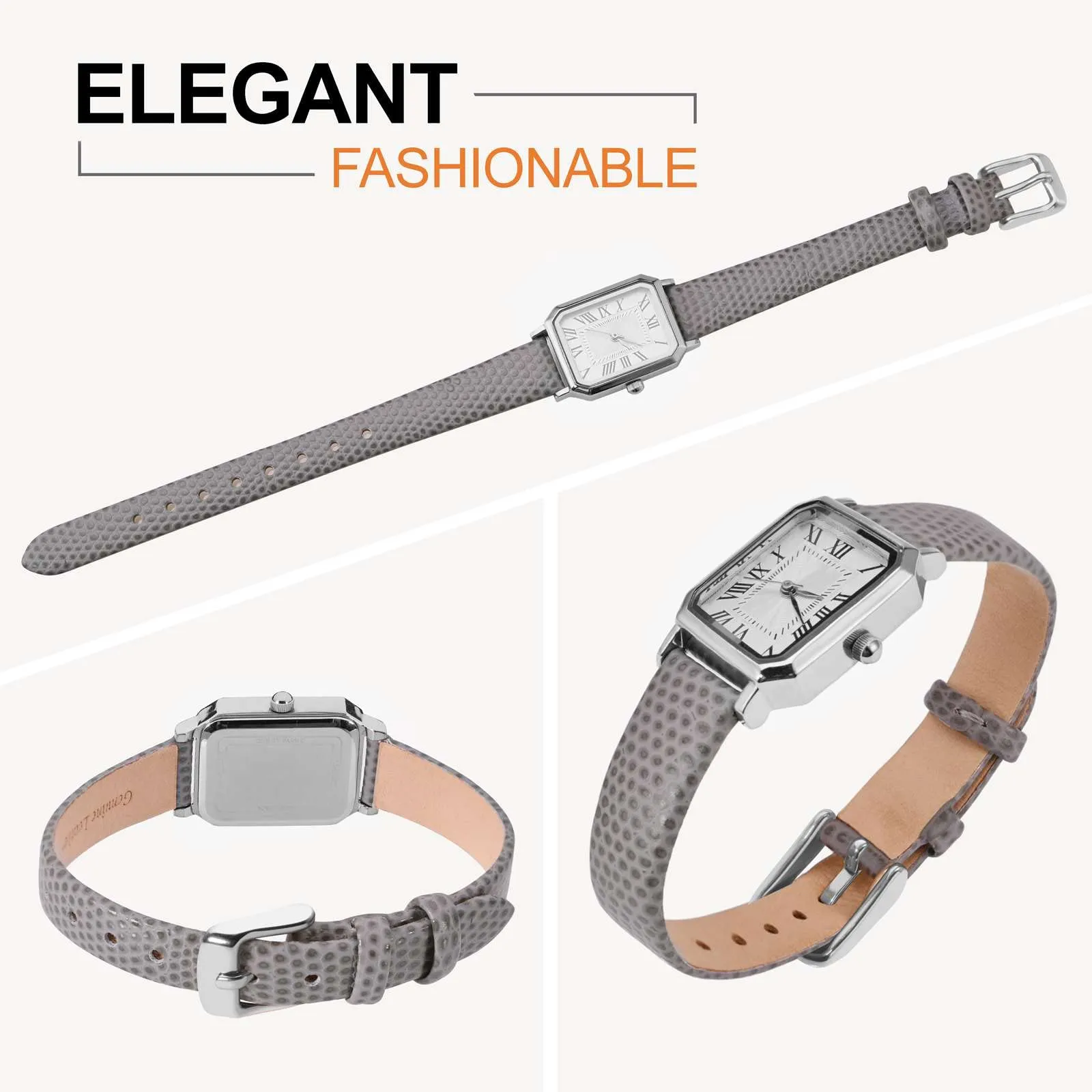 ANNEFIT Cinturino in Pelle 16mm per Orologi Donna, Fibbia in Acciaio Inossidabile Argento, Grigio - immagine 7