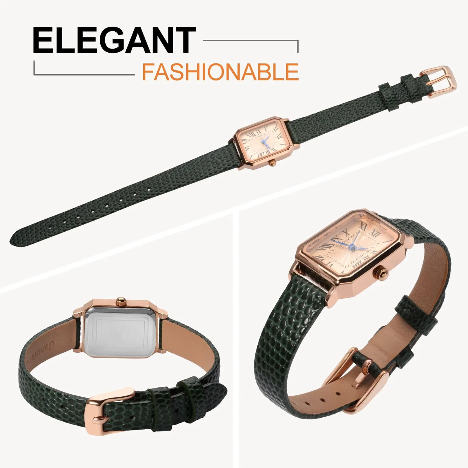 ANNEFIT Cinturino in Pelle 10mm per Orologi Donna, Fibbia in Acciaio Inossidabile Oro Rosa, Verde - immagine 8