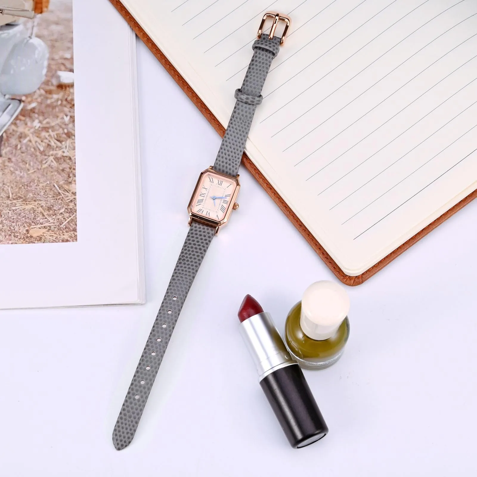 ANNEFIT Cinturino in Pelle 10mm per Orologi Donna, Fibbia in Acciaio Inossidabile Oro (Grigio) - immagine 2
