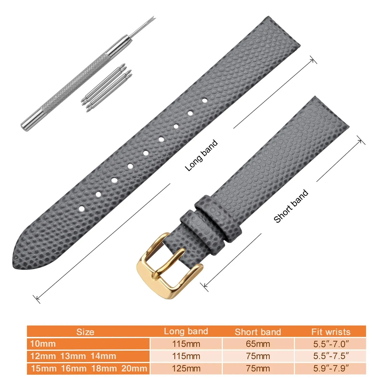 ANNEFIT Cinturino in Pelle 10mm per Orologi Donna, Fibbia in Acciaio Inossidabile Oro (Grigio) - immagine 5