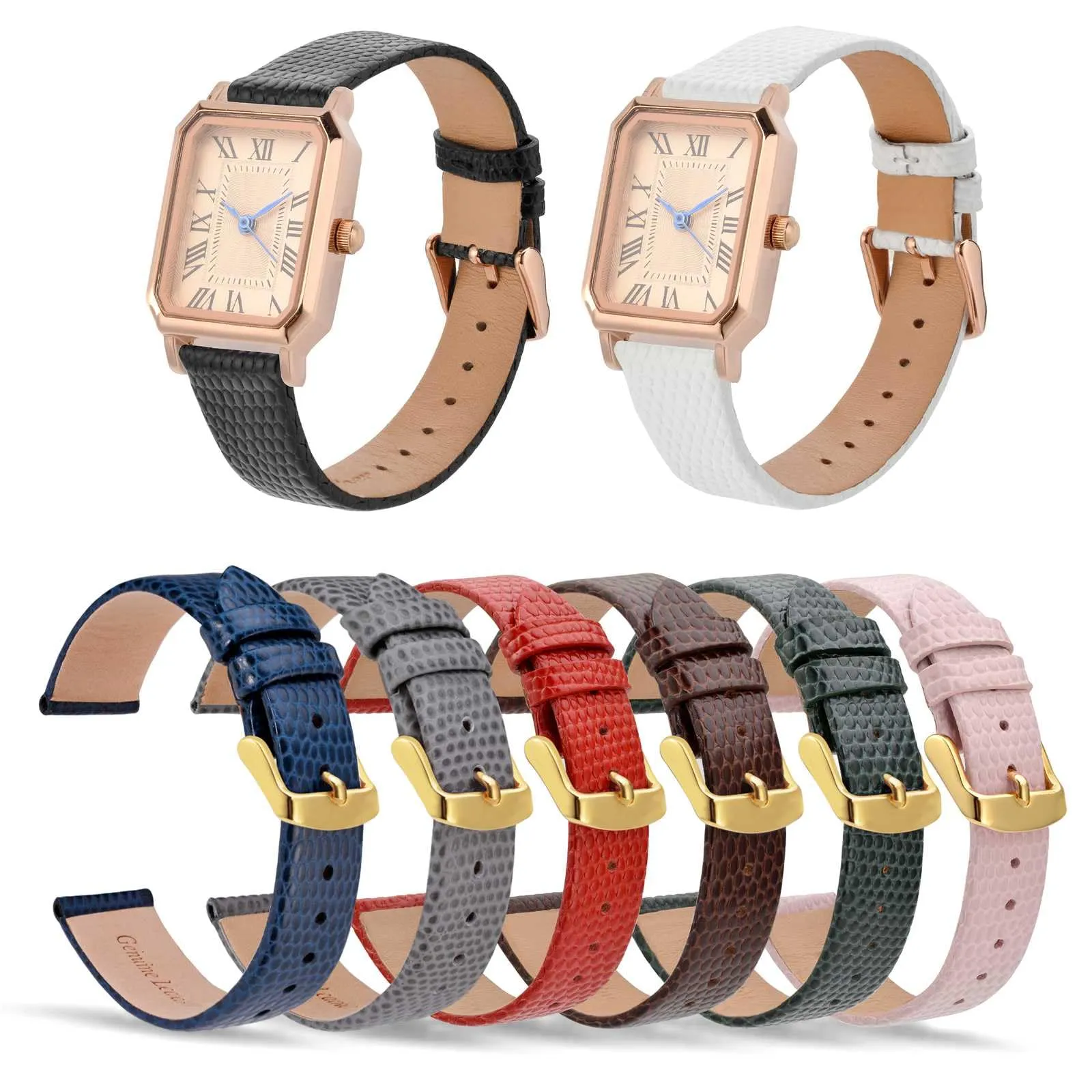 ANNEFIT Cinturino in Pelle 20mm per Orologi Donna, Fibbia in Acciaio Inossidabile Oro, Grigio - immagine 7