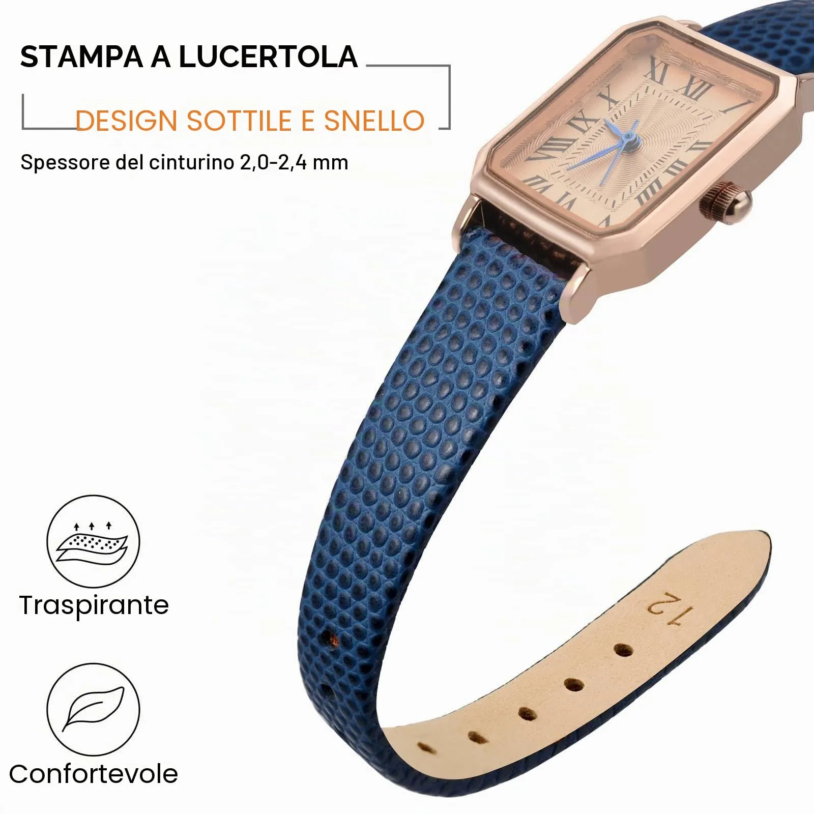 ANNEFIT Cinturino in Pelle 20mm per Orologi Donna, Fibbia in Acciaio Inossidabile Oro (Blu) - immagine 3