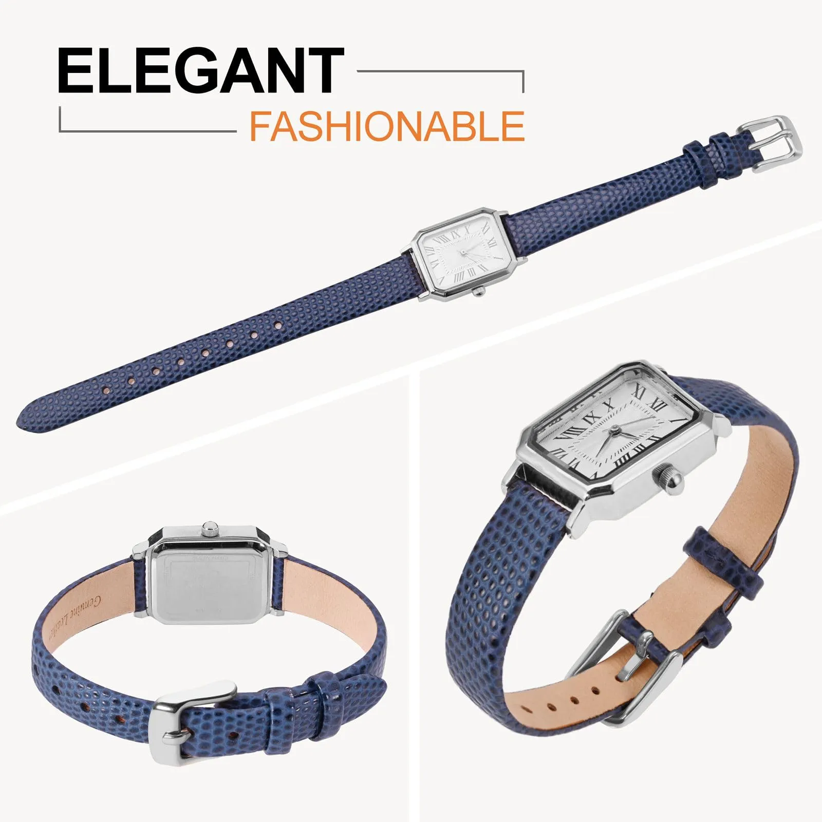 ANNEFIT Cinturino in Pelle per Orologi Donna 18mm, Fibbia in Acciaio Inossidabile Argento (Blu) - immagine 8