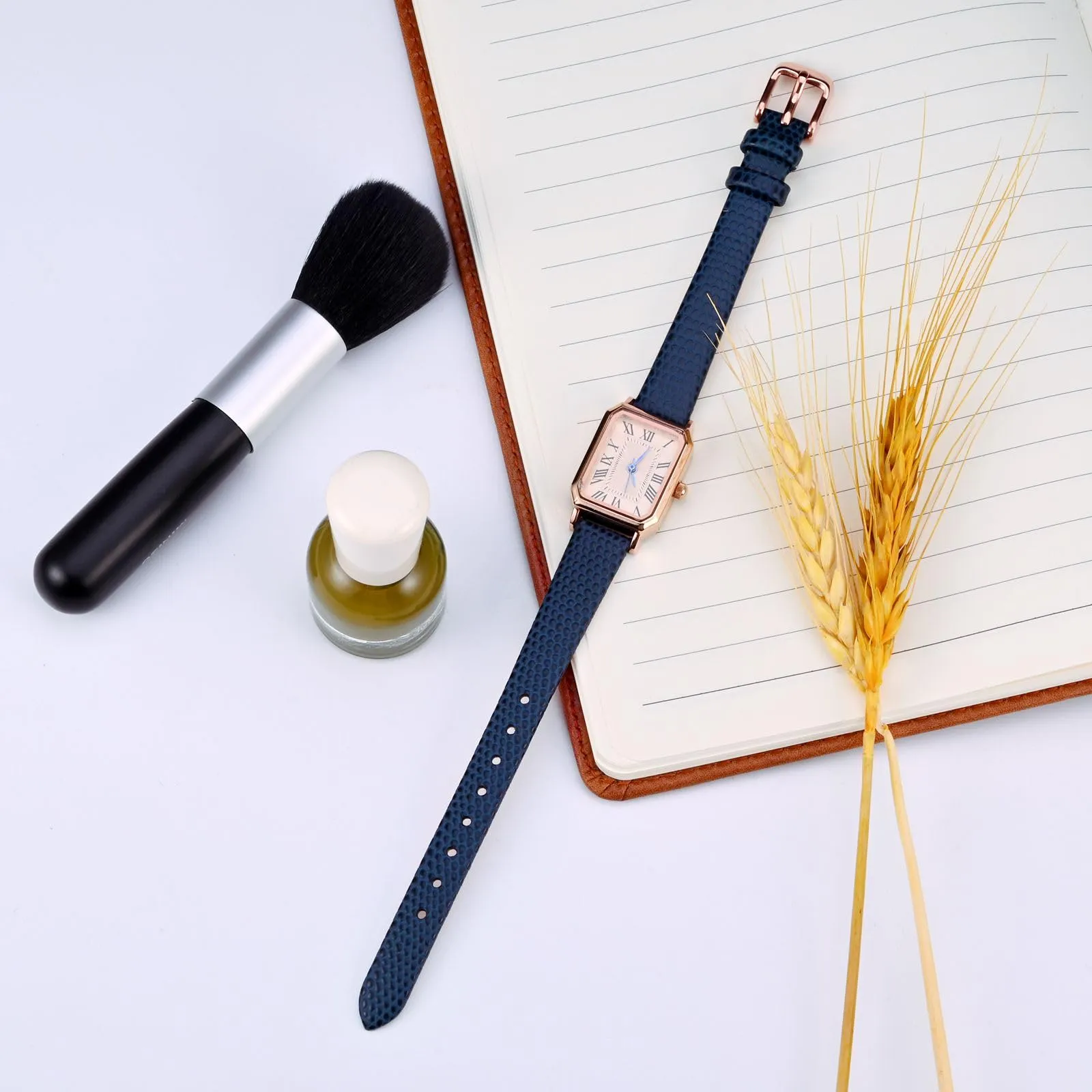 ANNEFIT Cinturino in Pelle 16mm per Orologi Donna, Fibbia in Acciaio Inossidabile Oro, Blu - immagine 2