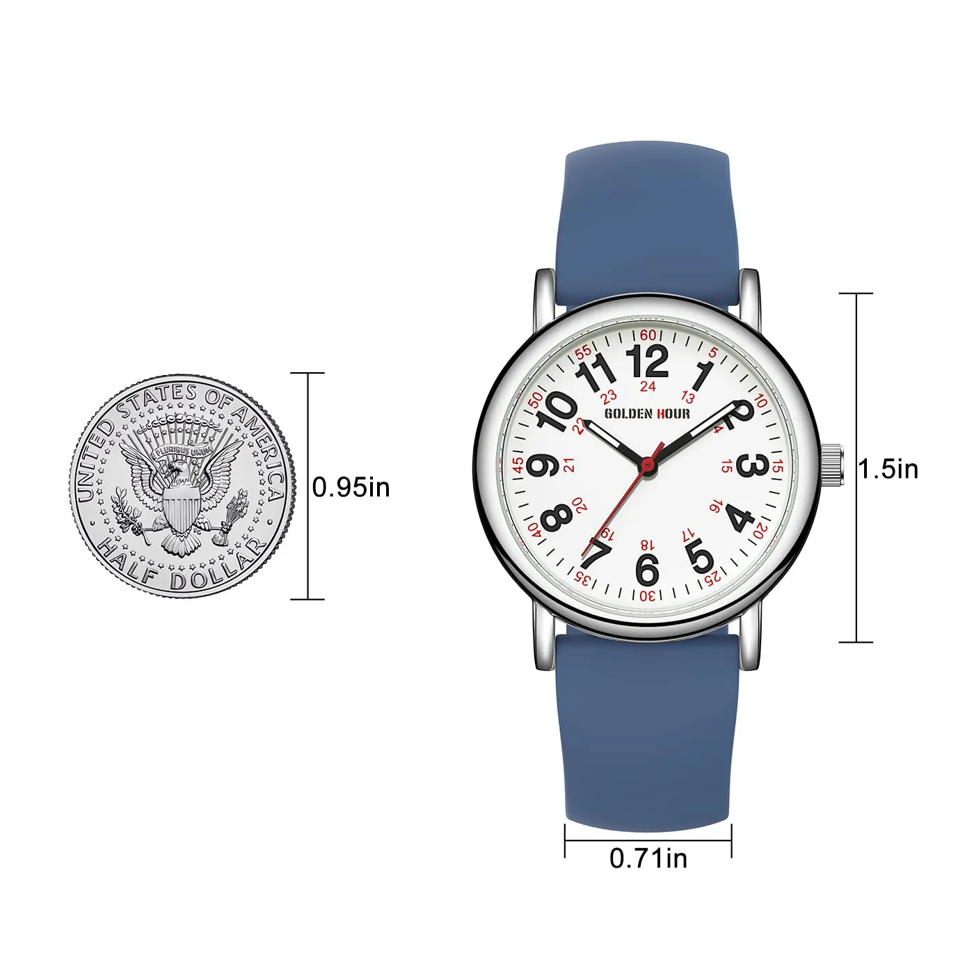 GOLDEN HOUR Orologio da Infermiere GH-1314 Impermeabile, Quadrante Luminoso 24 ore con Lancetta dei Secondi - immagine 4
