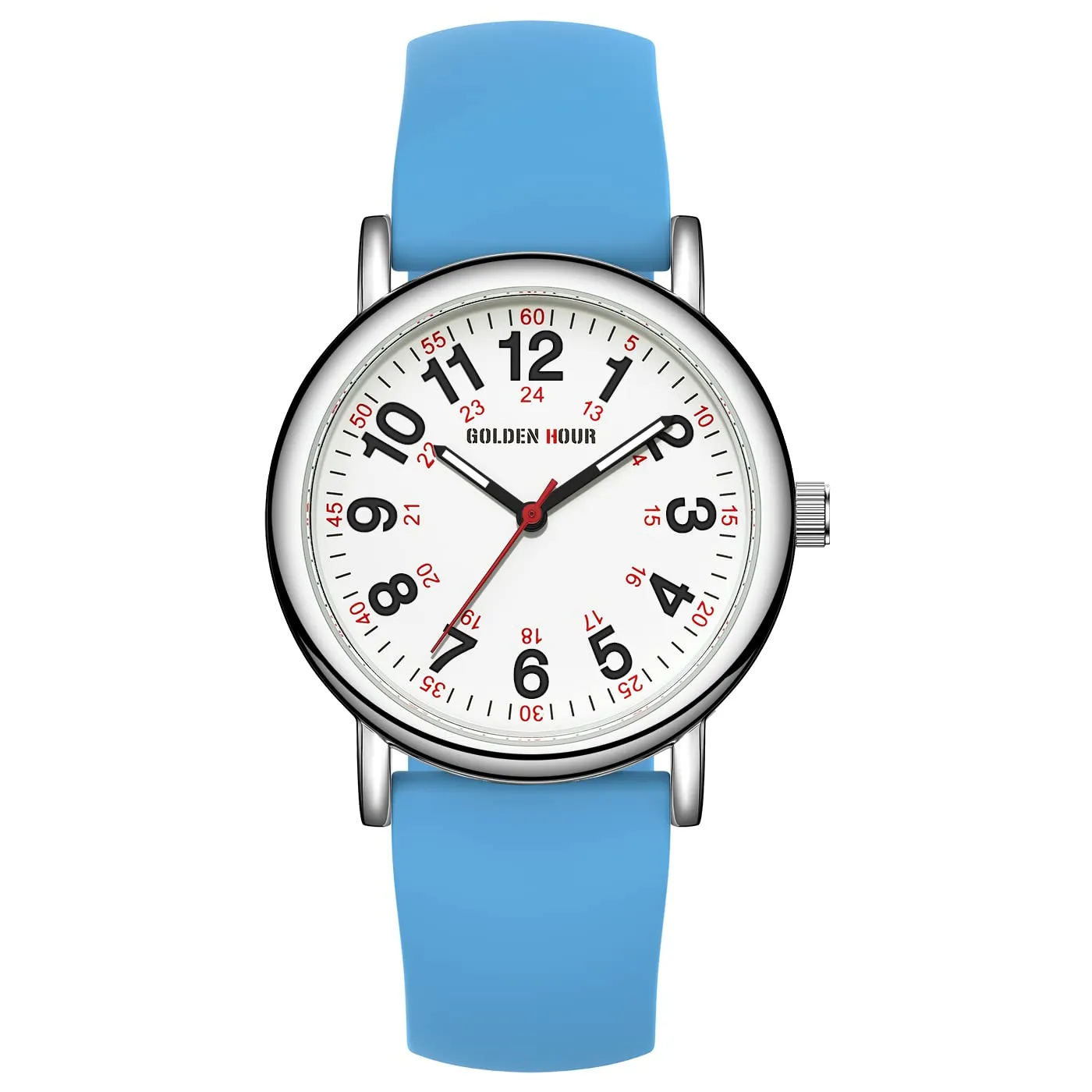 GOLDEN HOUR Orologio da Infermiere GH-1314, Quadrante Luminoso 24 Ore con Lancetta dei Secondi, Cinturino in Silicone Impermeabile - immagine 2
